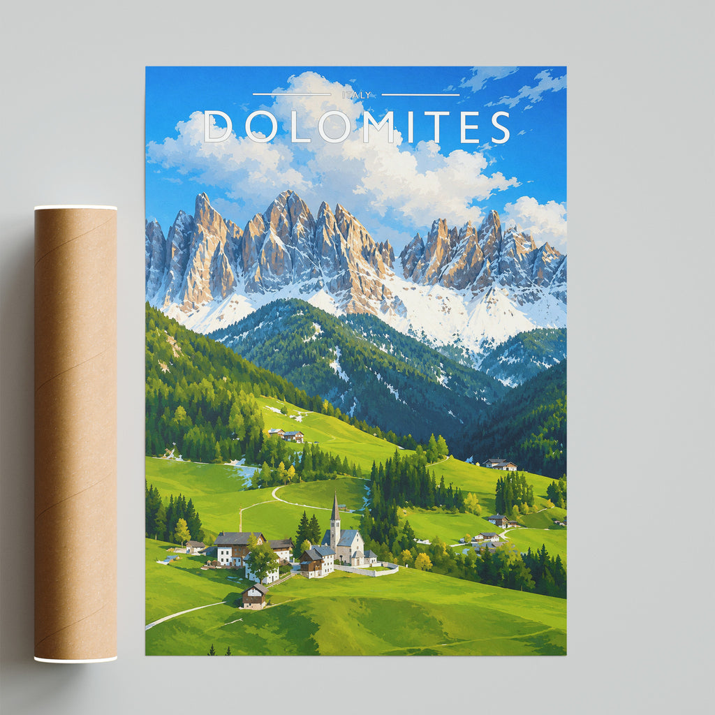 Dolomites Travel Poster - fine art print with shipping tube