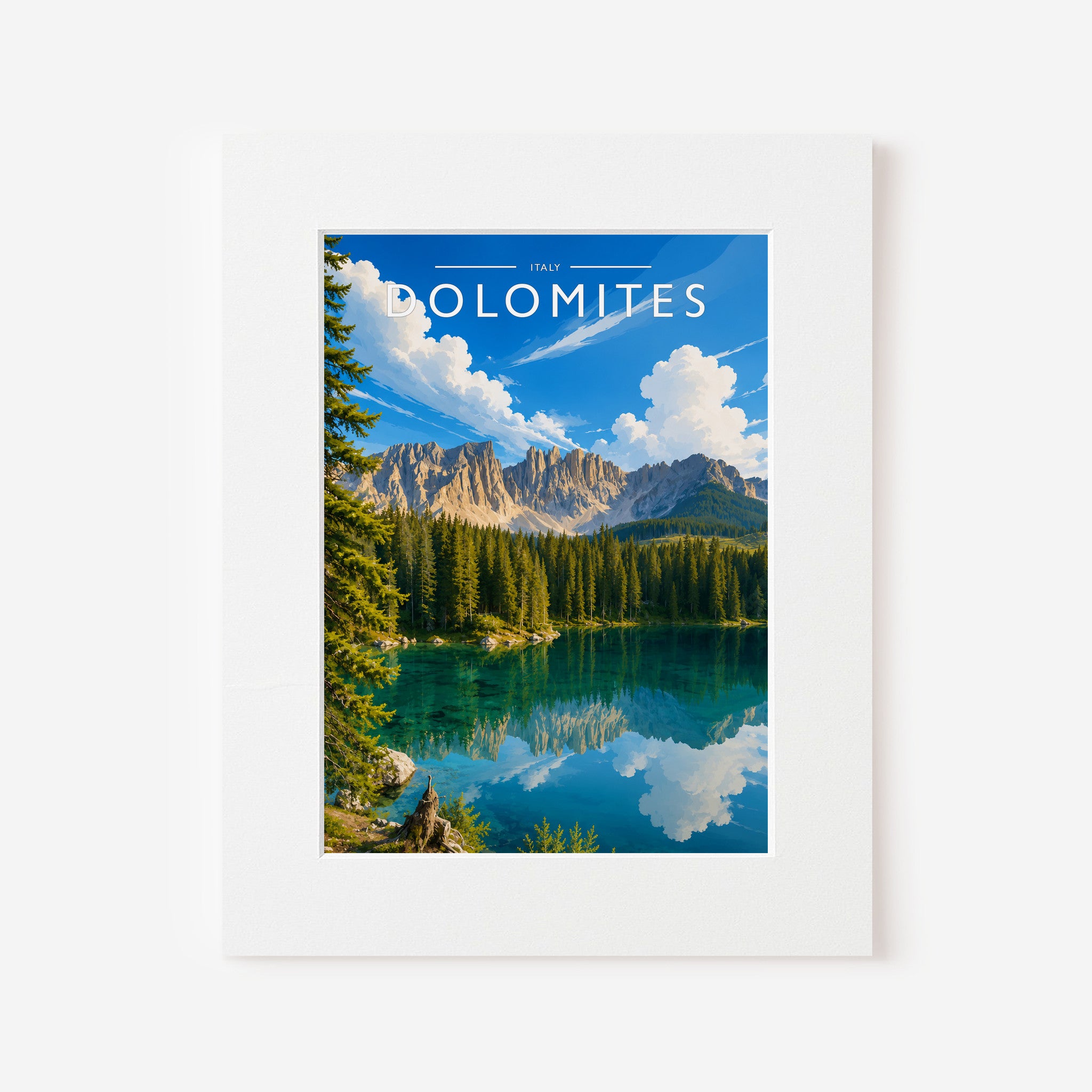 Dolomites #2 Travel Poster in a white mount