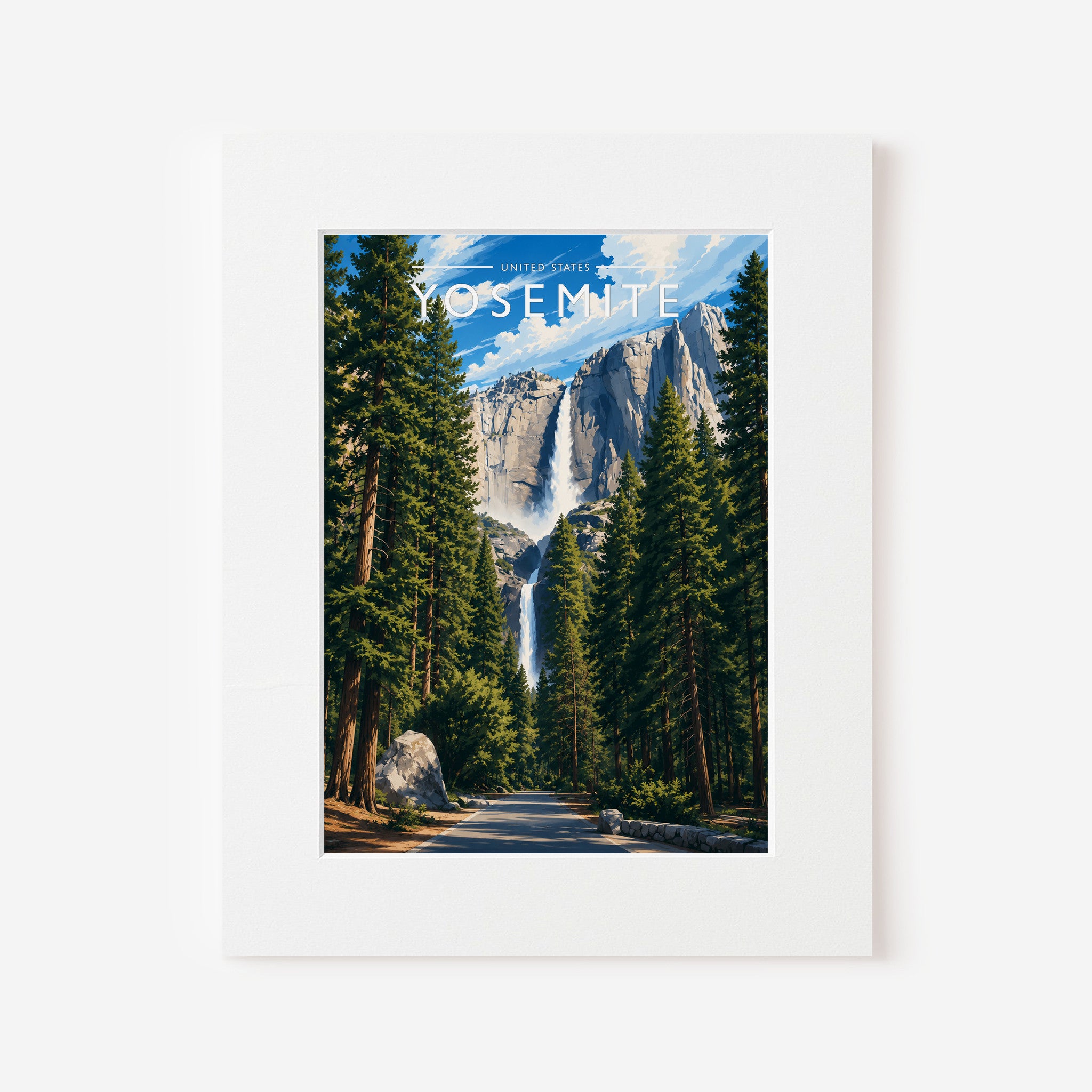 Yosemite Travel Poster in a white mount