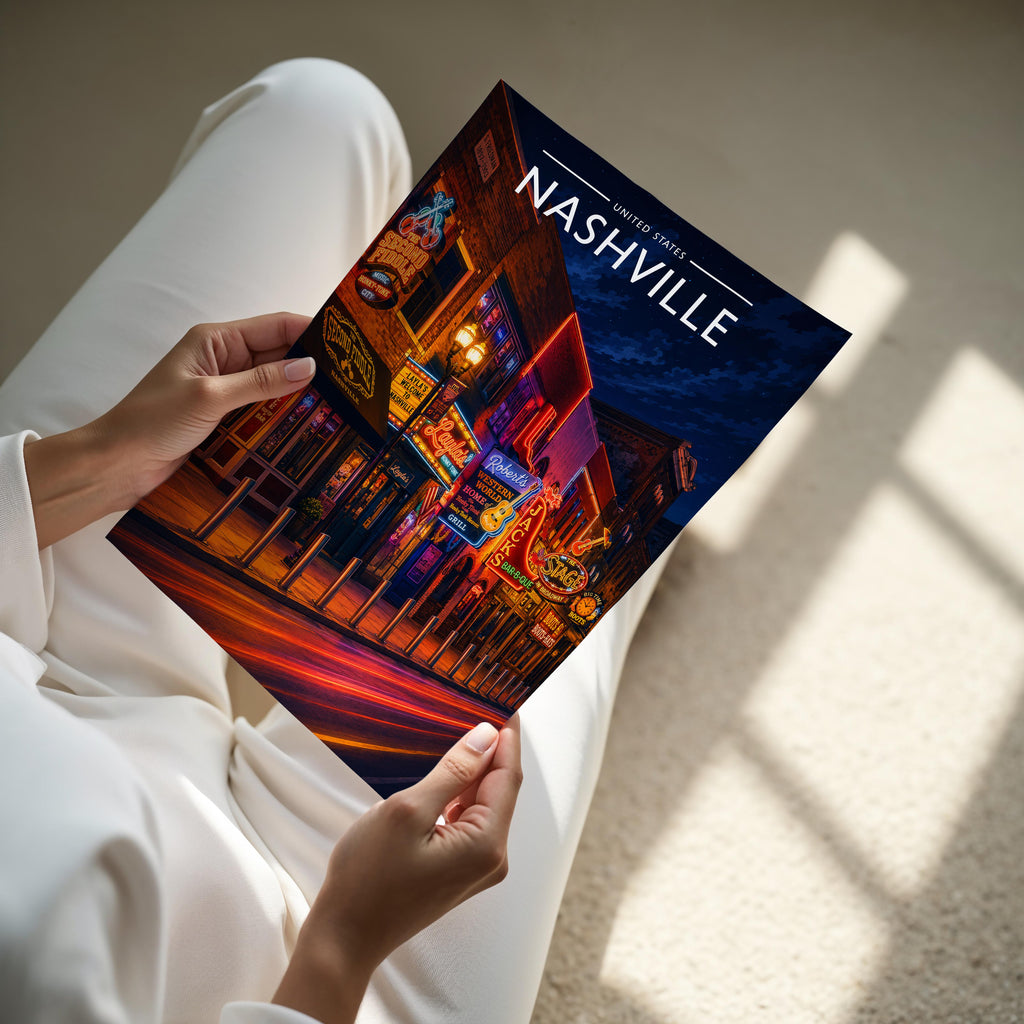 Nashville #3 Travel Poster - A4 print held in hand