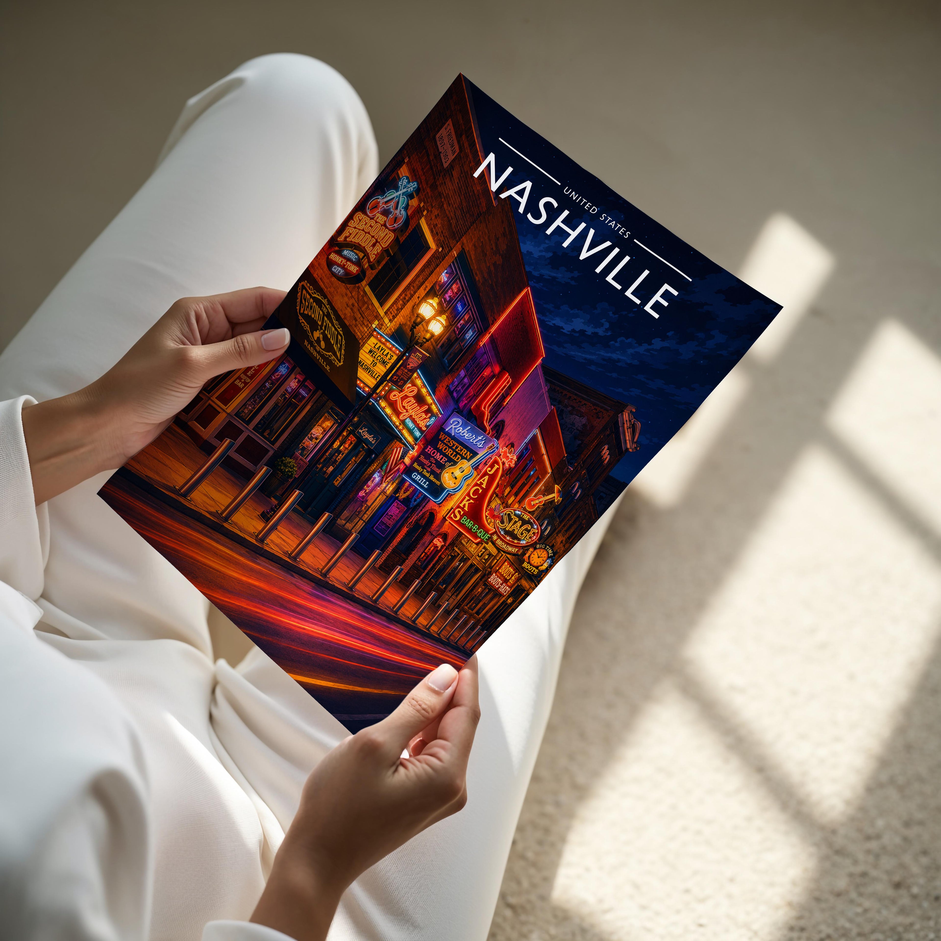 Nashville #3 Travel Poster - A4 print held in hand