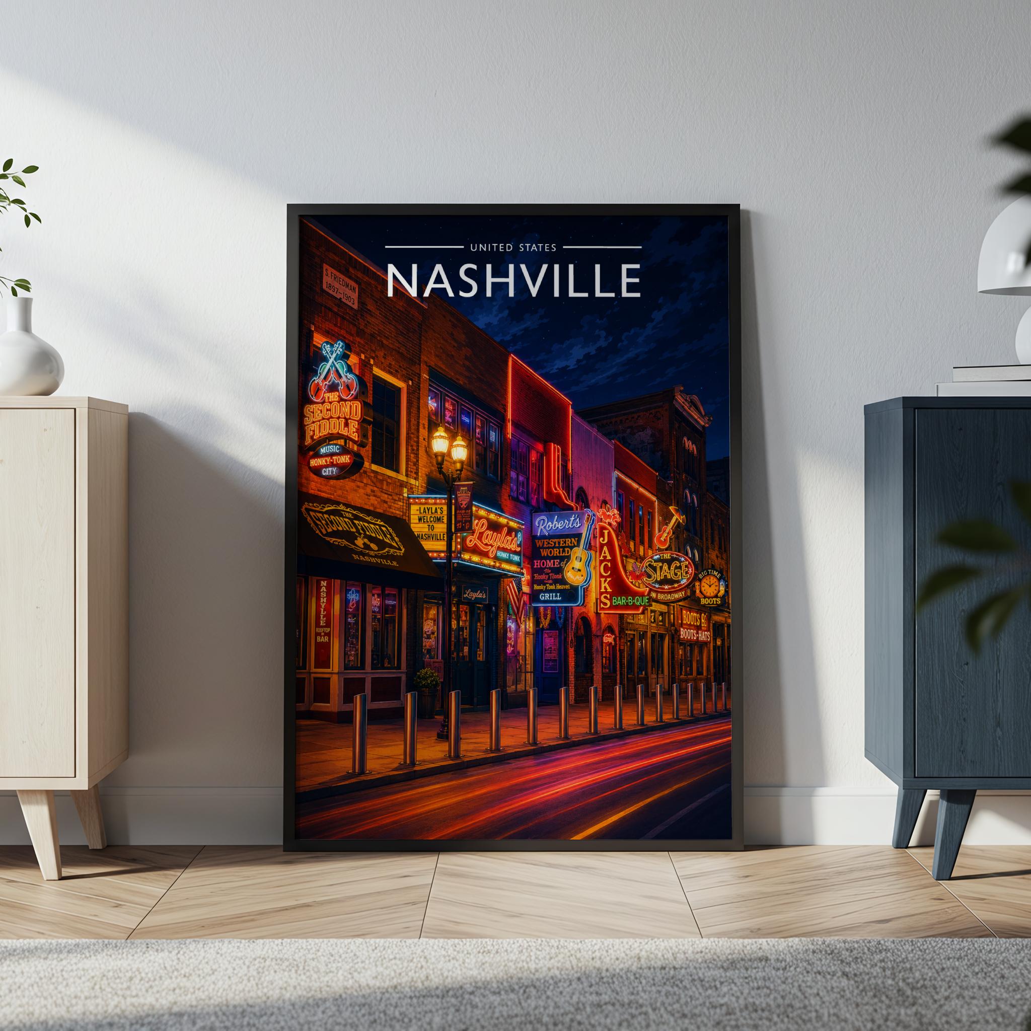 Nashville #3 Travel Poster in a black frame