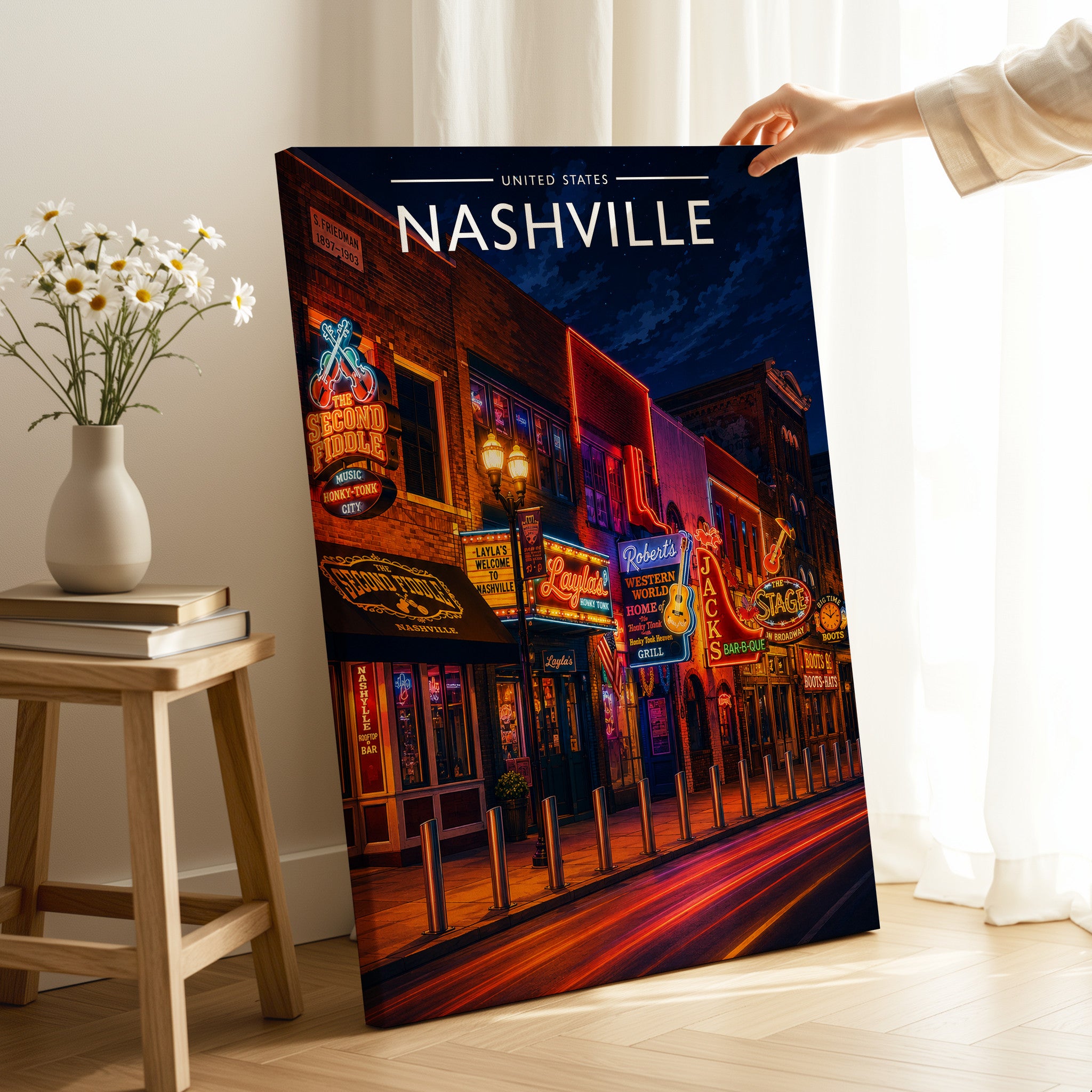 Nashville #3 Travel Poster as a gallery-wrapped canvas