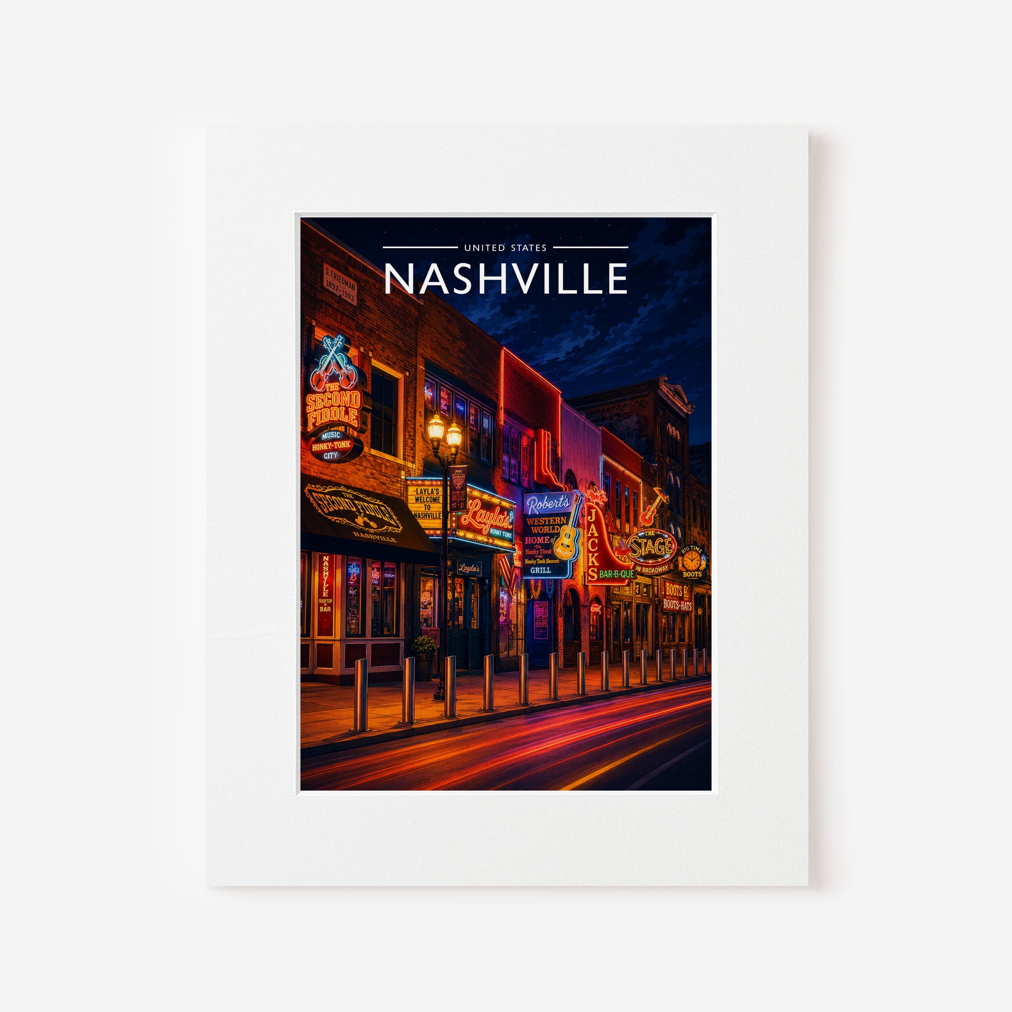 Nashville #3 Travel Poster in a white mount