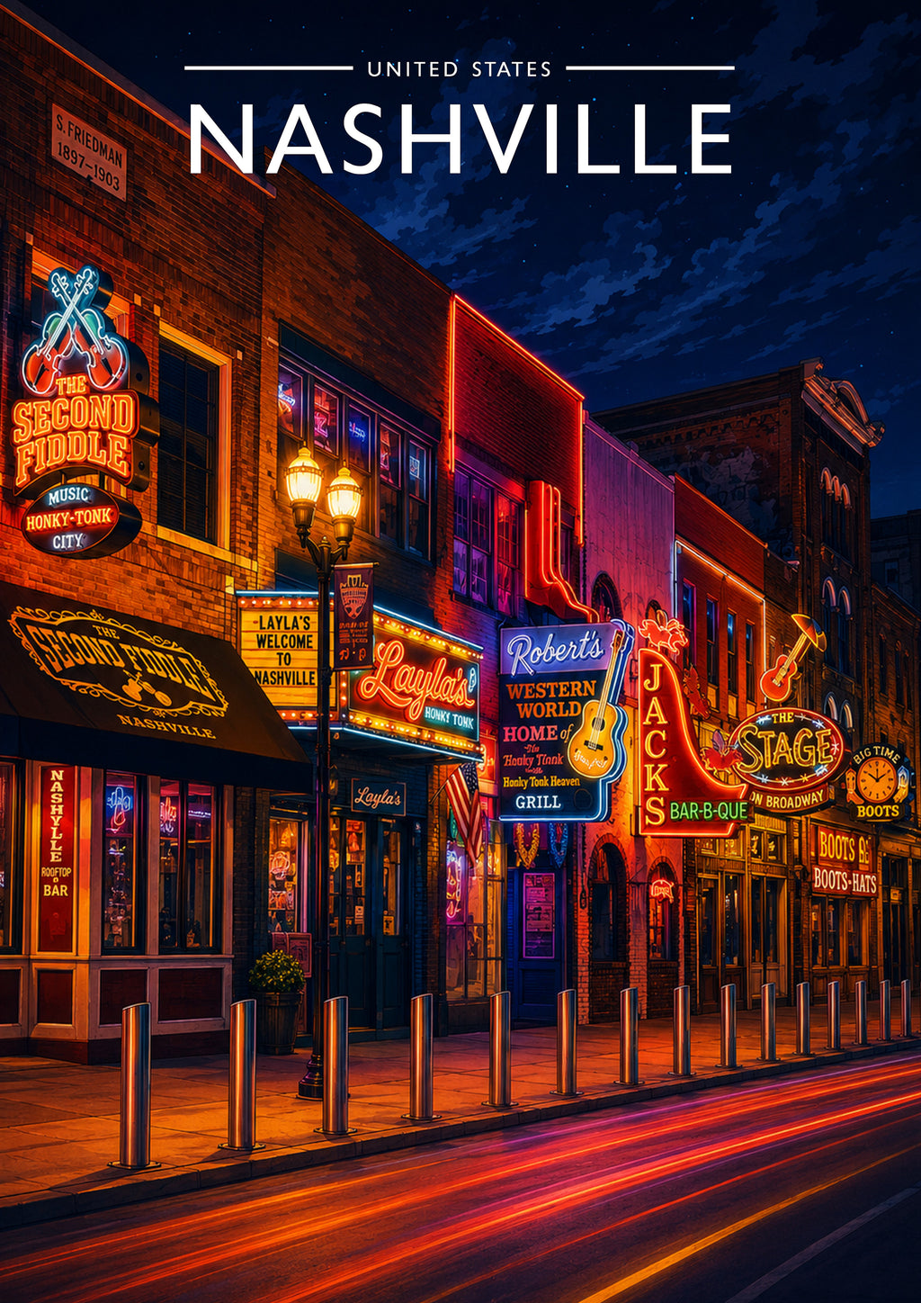 Nashville #3 Travel Poster - A4 travel poster print