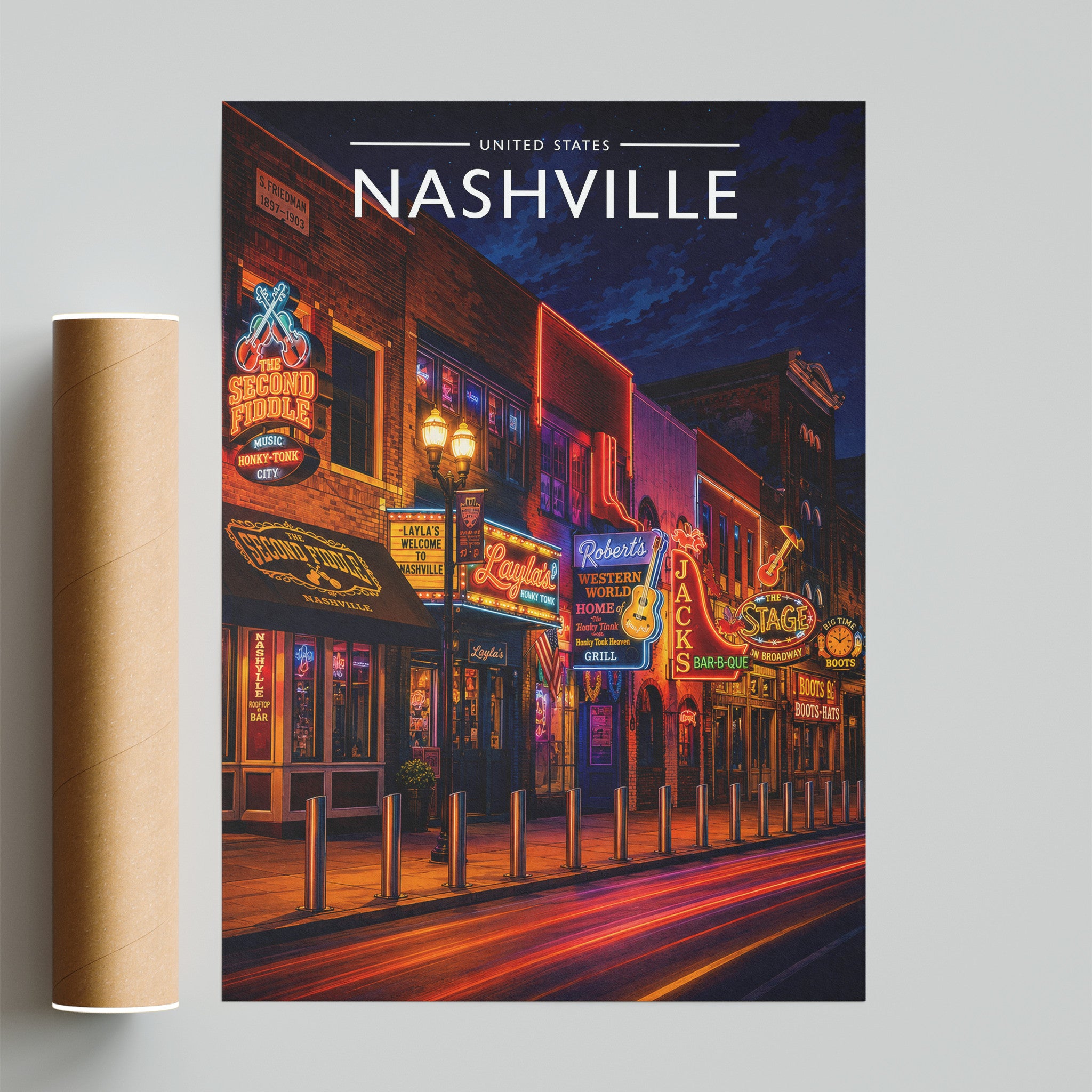 Nashville #3 Travel Poster - fine art print with shipping tube