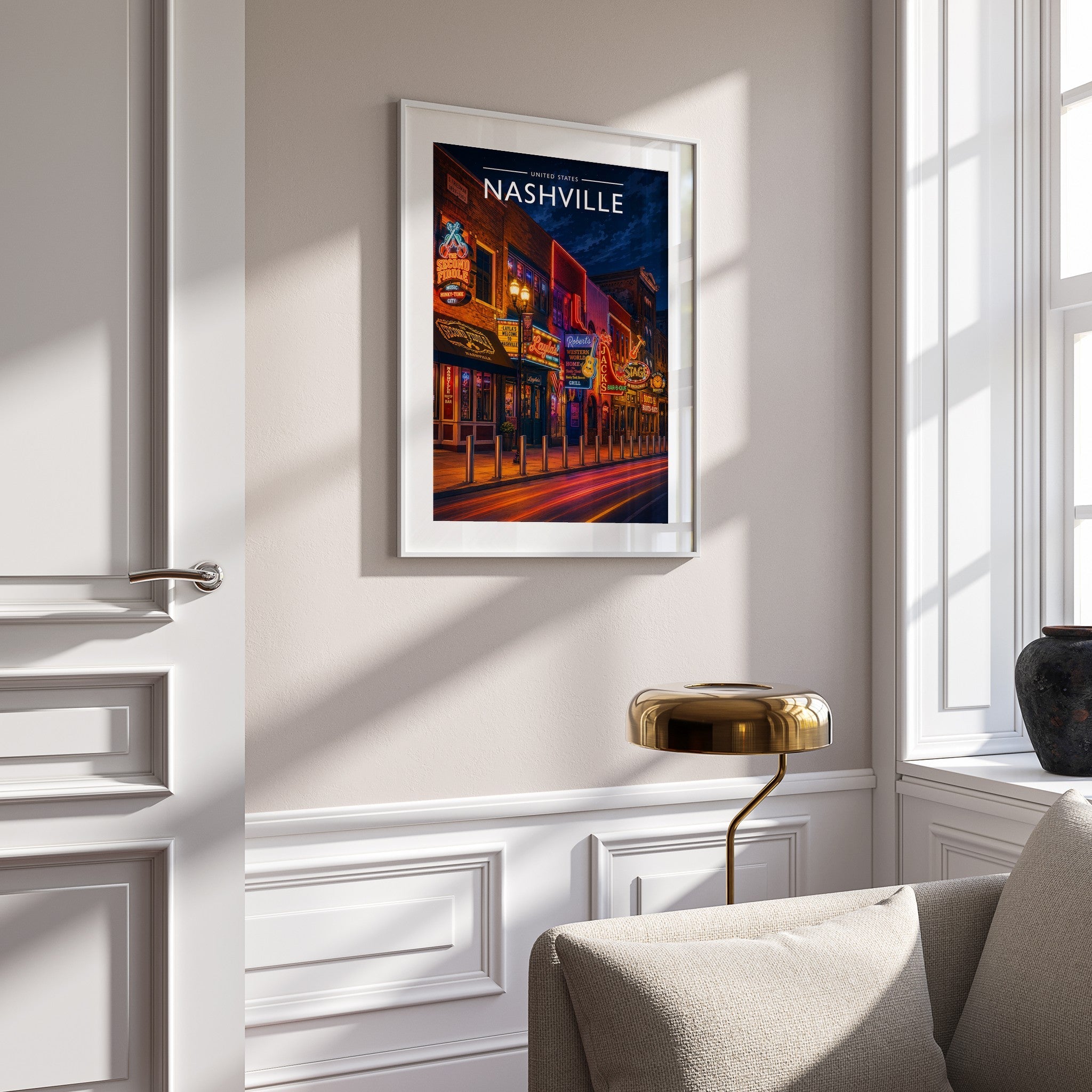 Nashville #3 Travel Poster mounted in a white frame