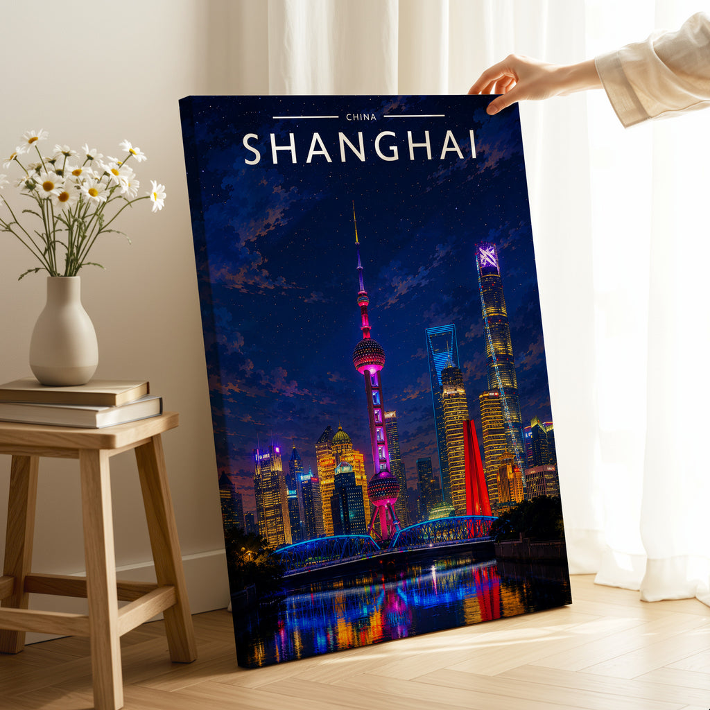 Shanghai Travel Poster as a gallery-wrapped canvas