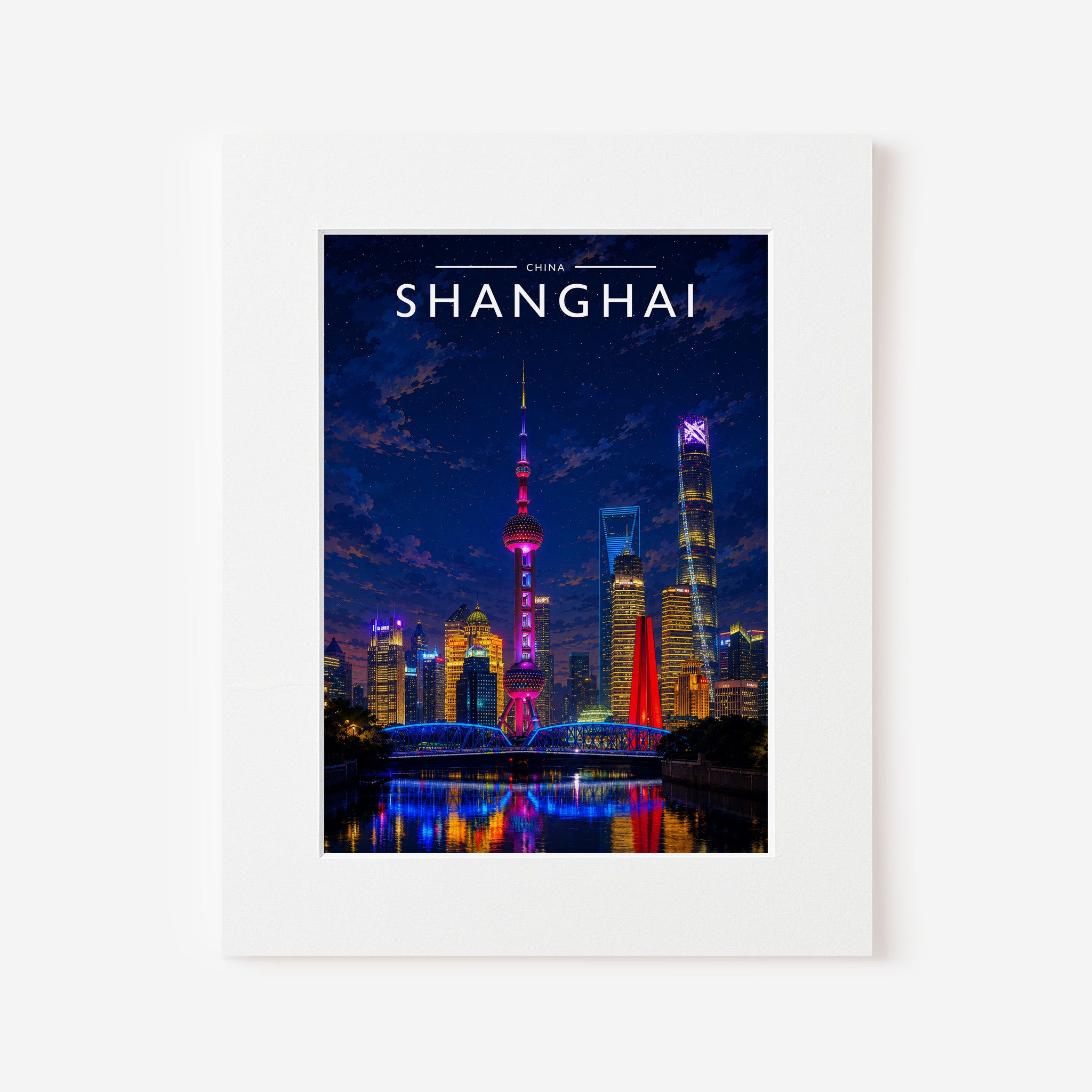 Shanghai Travel Poster in a white mount