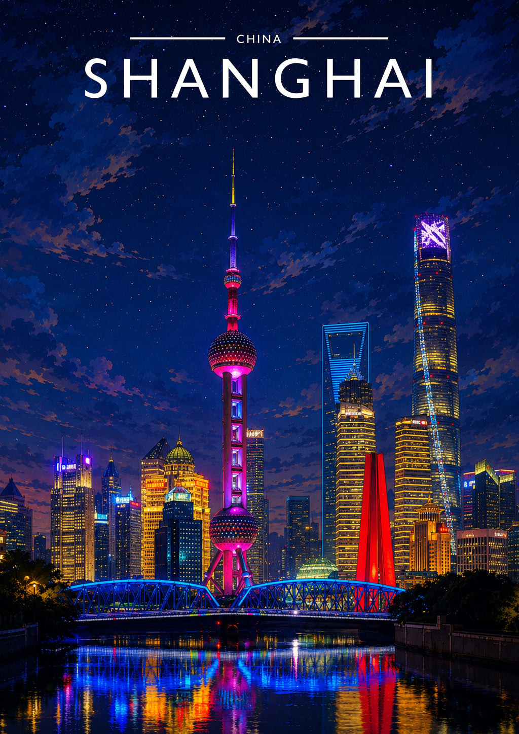 Shanghai Travel Poster - A4 travel poster print