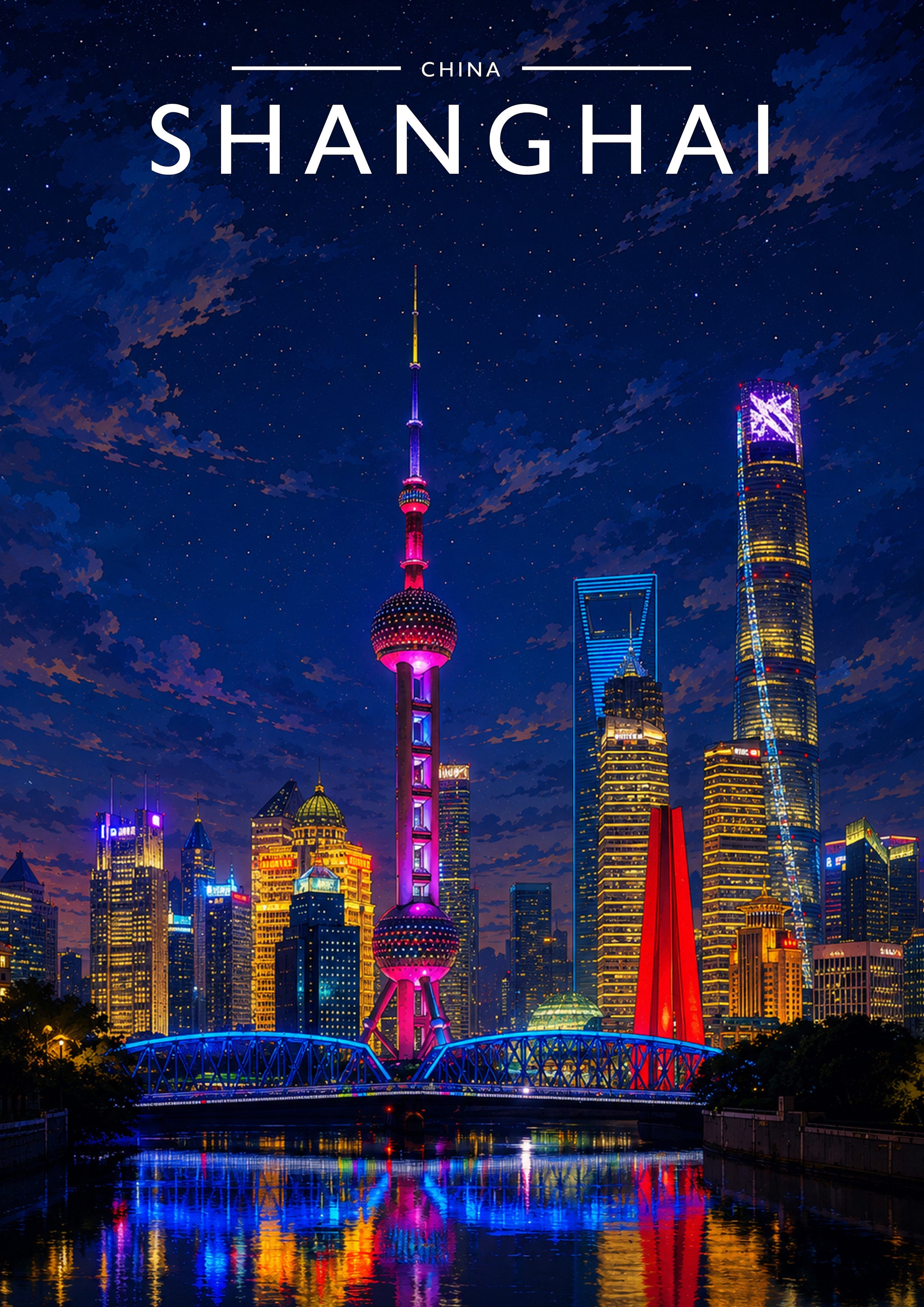 Shanghai Travel Poster - A4 travel poster print