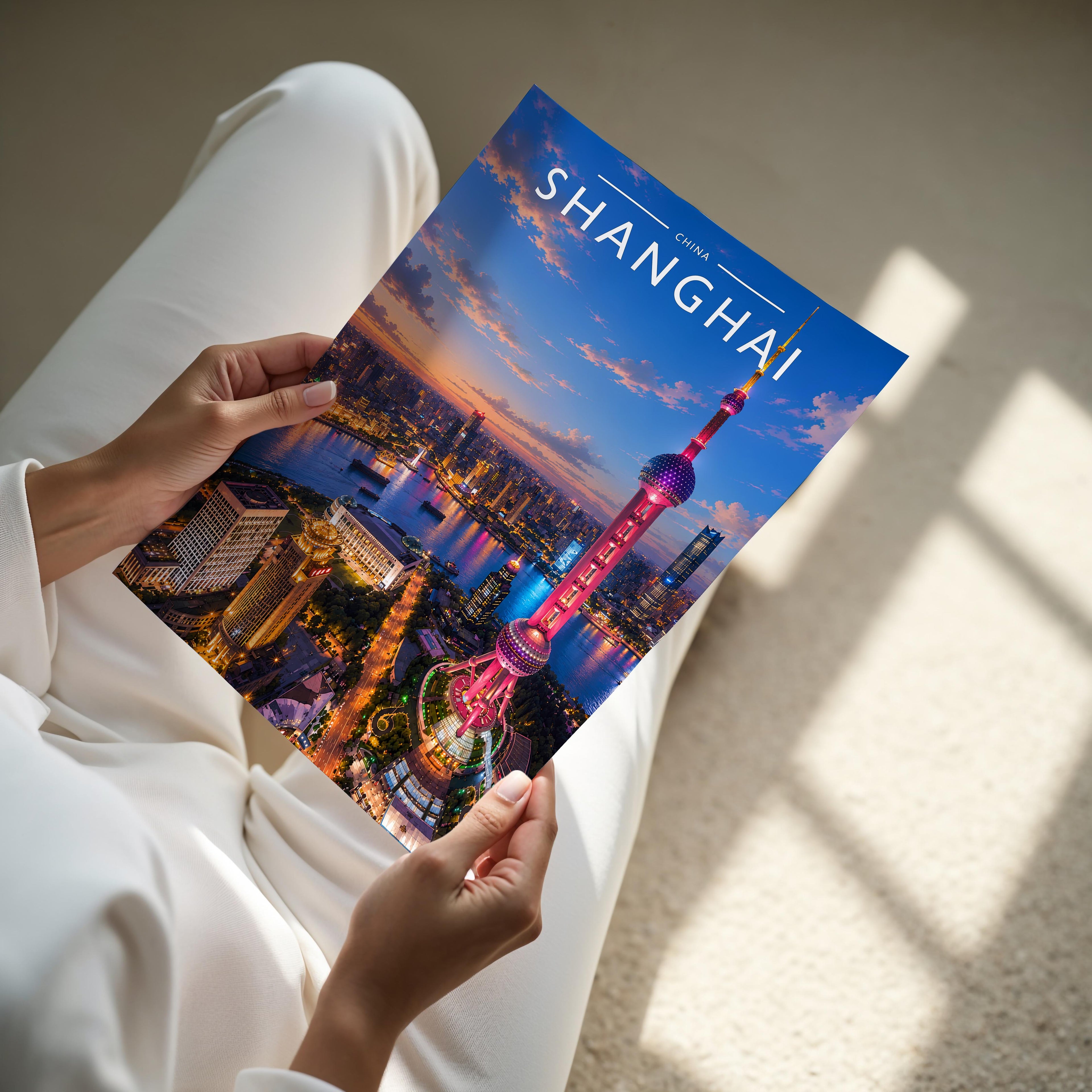 Shanghai #2 Travel Poster - A4 print held in hand