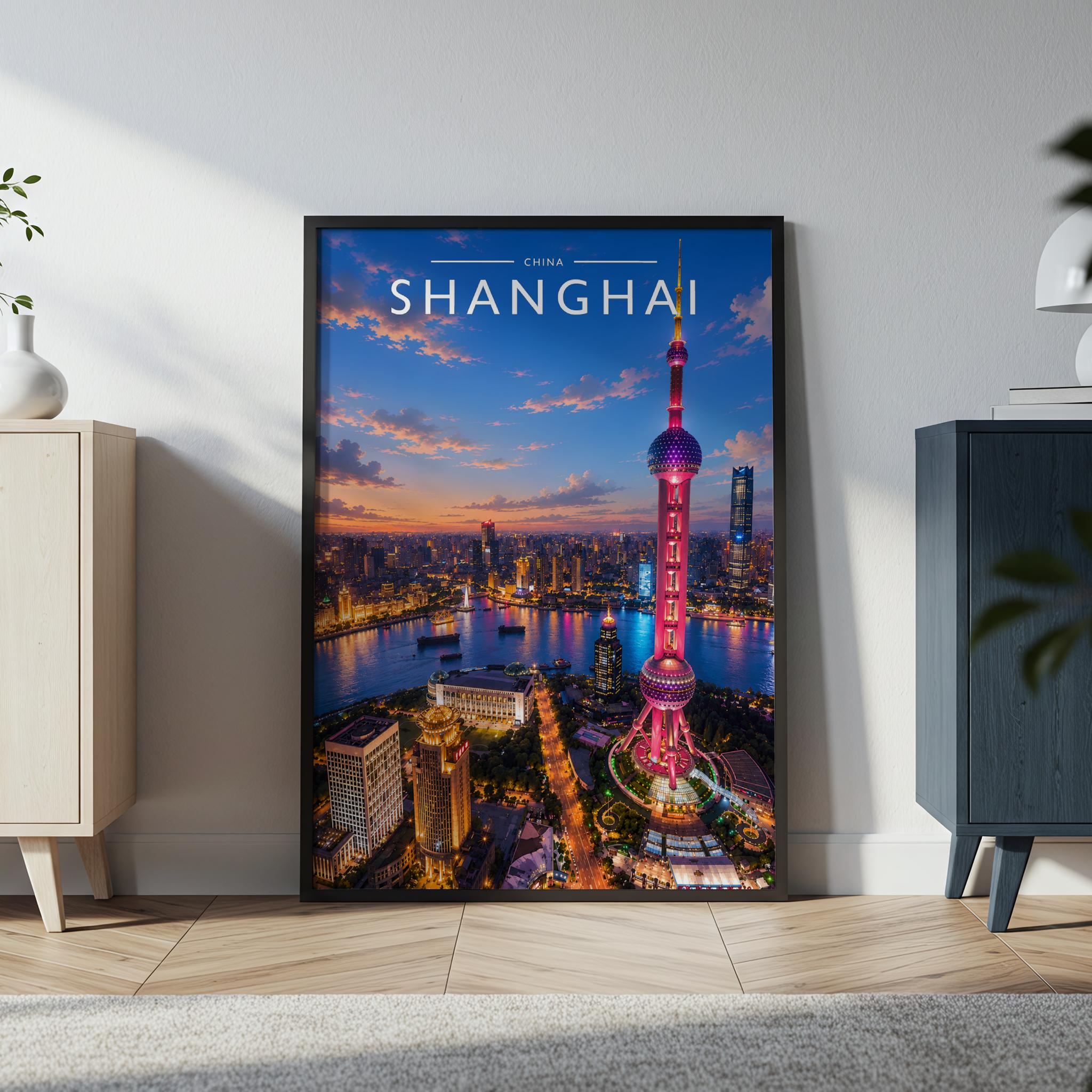 Shanghai #2 Travel Poster in a black frame