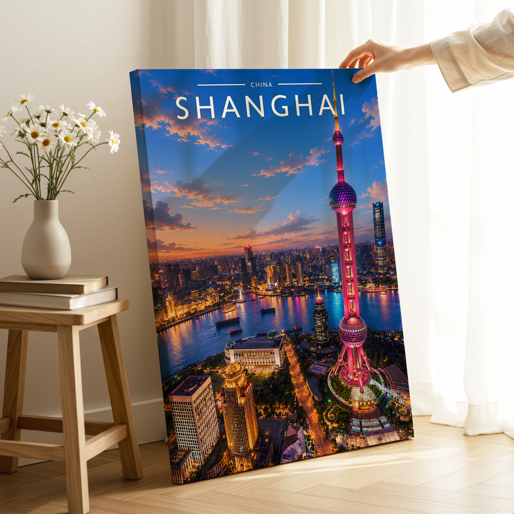 Shanghai #2 Travel Poster as a gallery-wrapped canvas