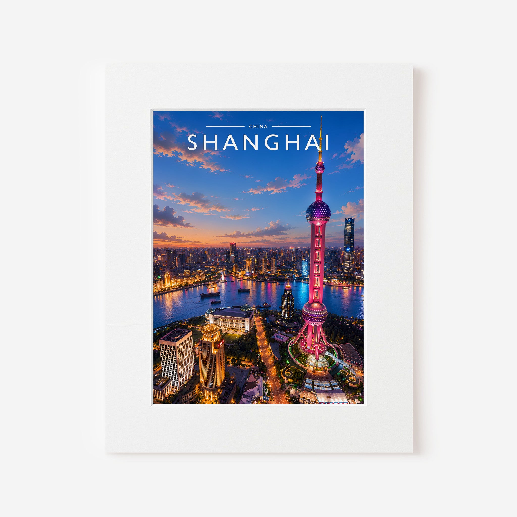 Shanghai #2 Travel Poster in a white mount