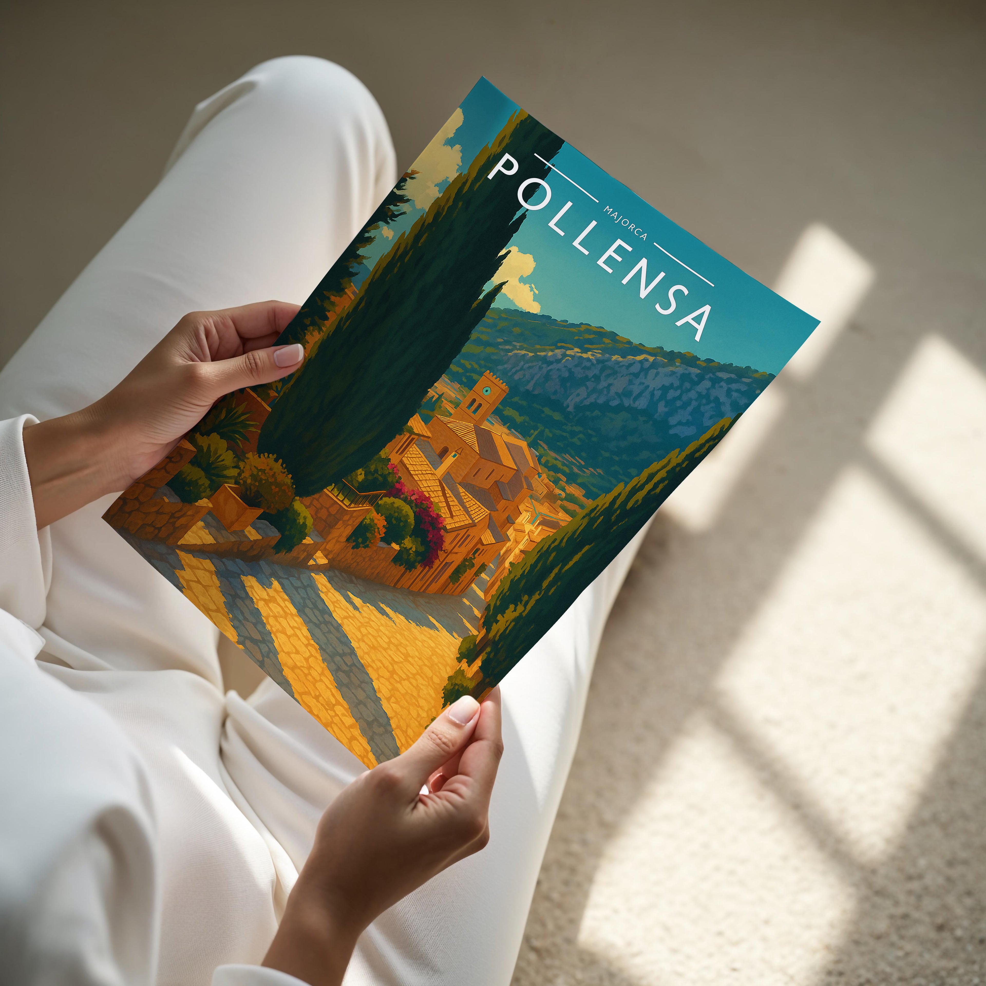 Pollensa Travel Poster - A4 print held in hand