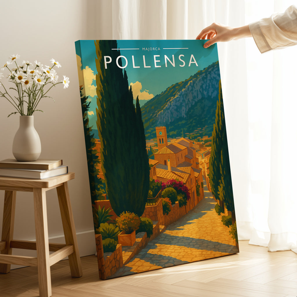 Pollensa Travel Poster as a gallery-wrapped canvas