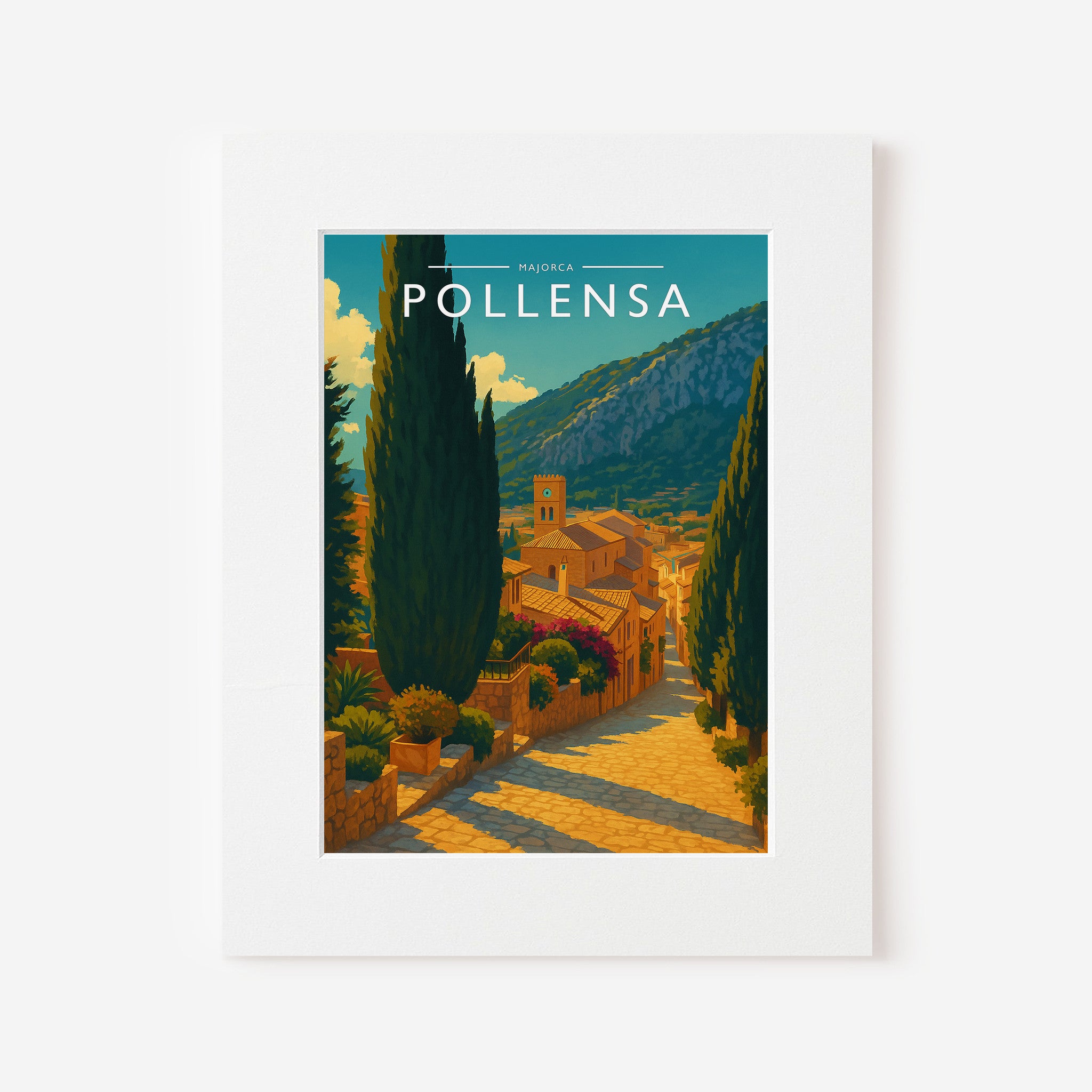 Pollensa Travel Poster in a white mount