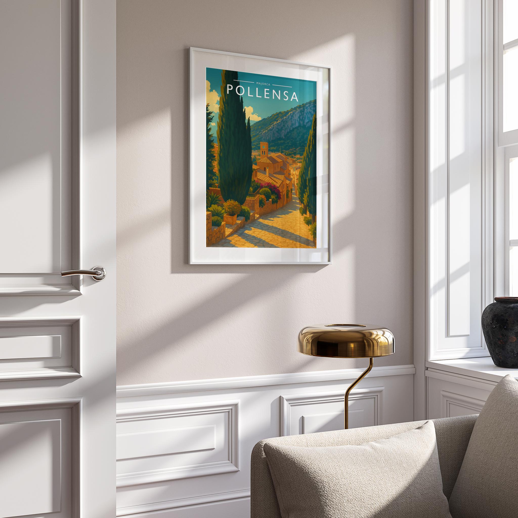 Pollensa Travel Poster mounted in a white frame