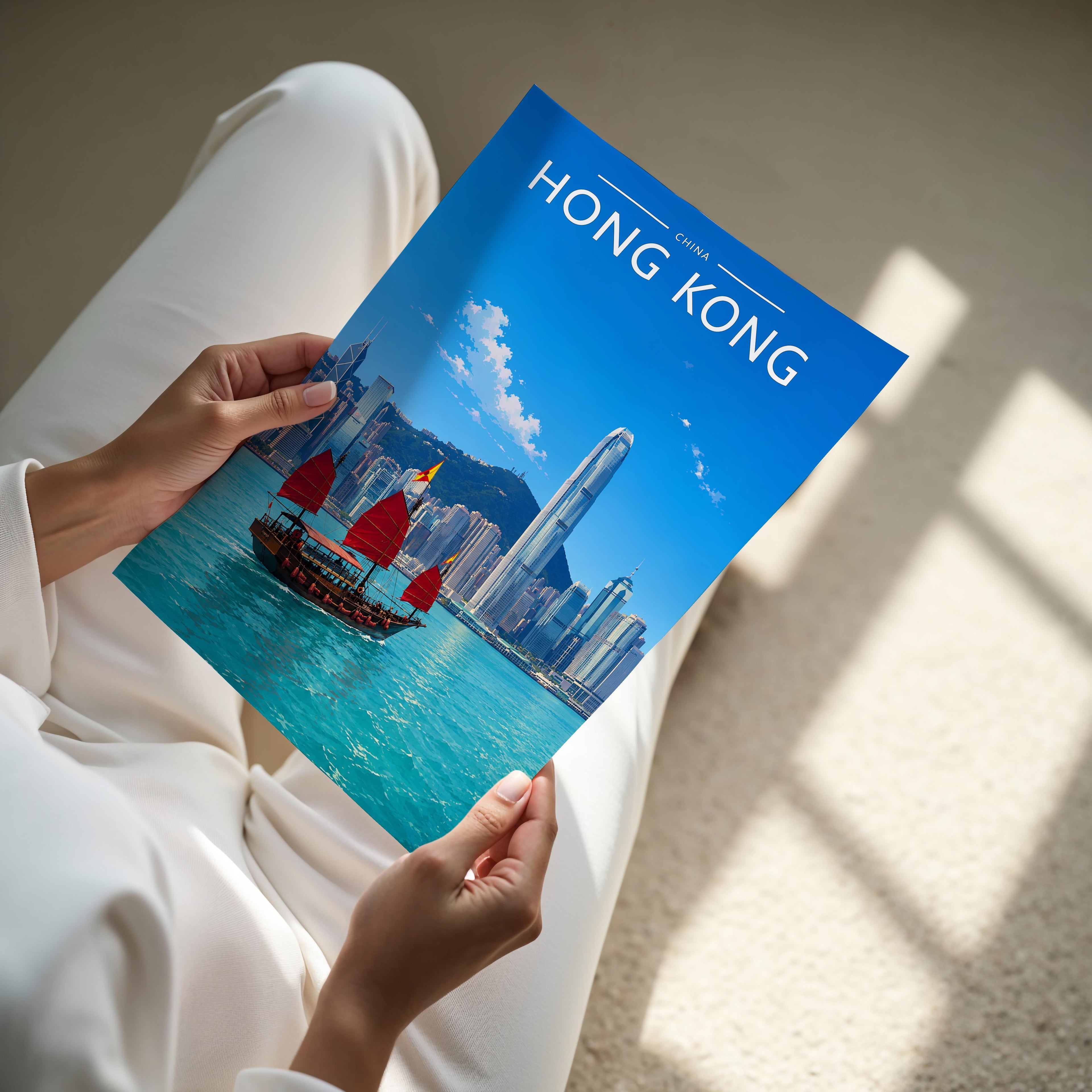 Hong Kong Travel Poster - A4 print held in hand