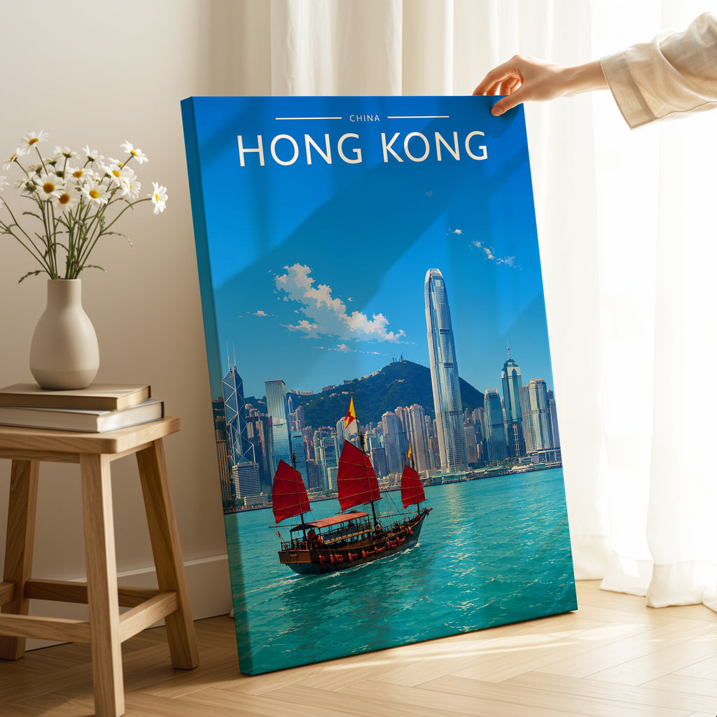 Hong Kong Travel Poster as a gallery-wrapped canvas