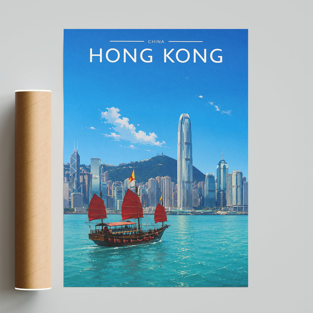 Hong Kong Travel Poster - fine art print with shipping tube