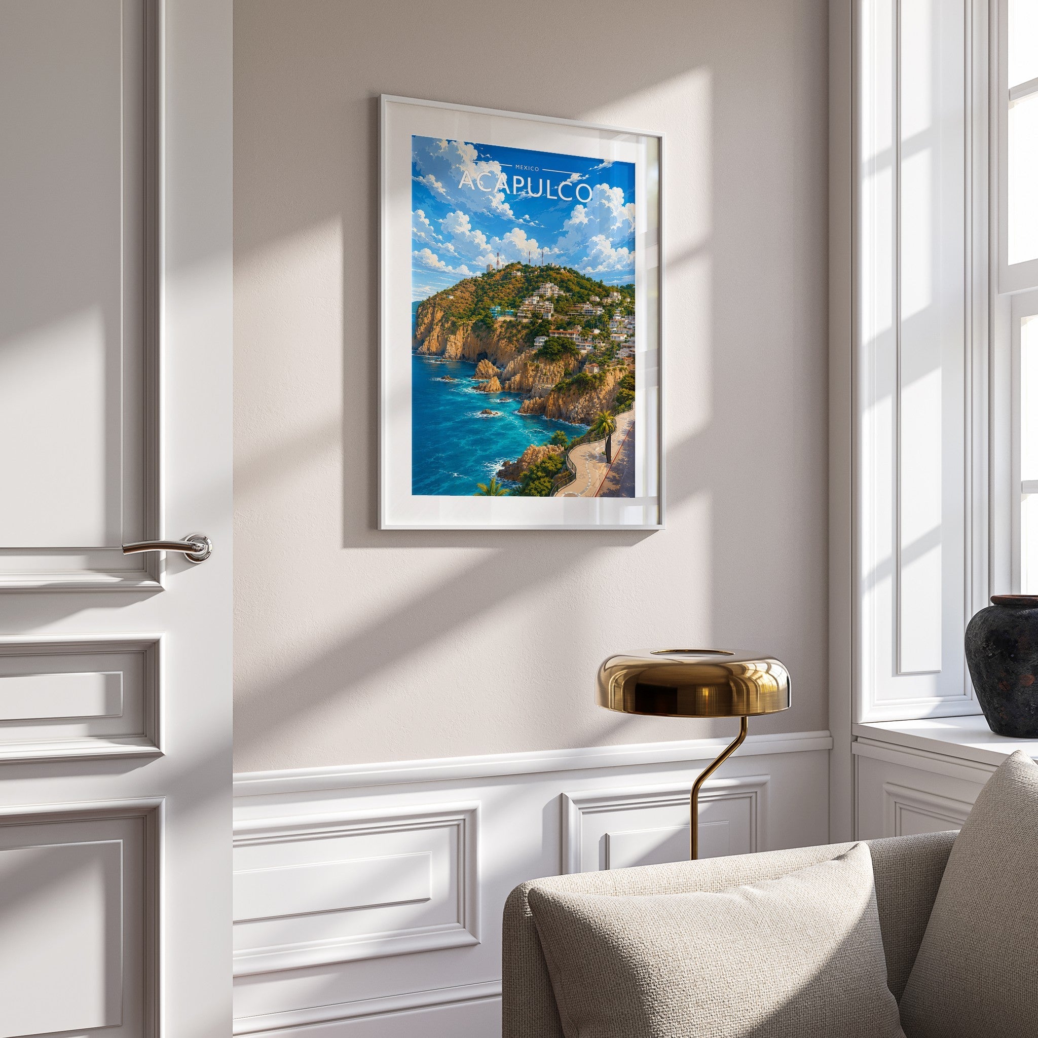 Acapulco Travel Poster mounted in a white frame