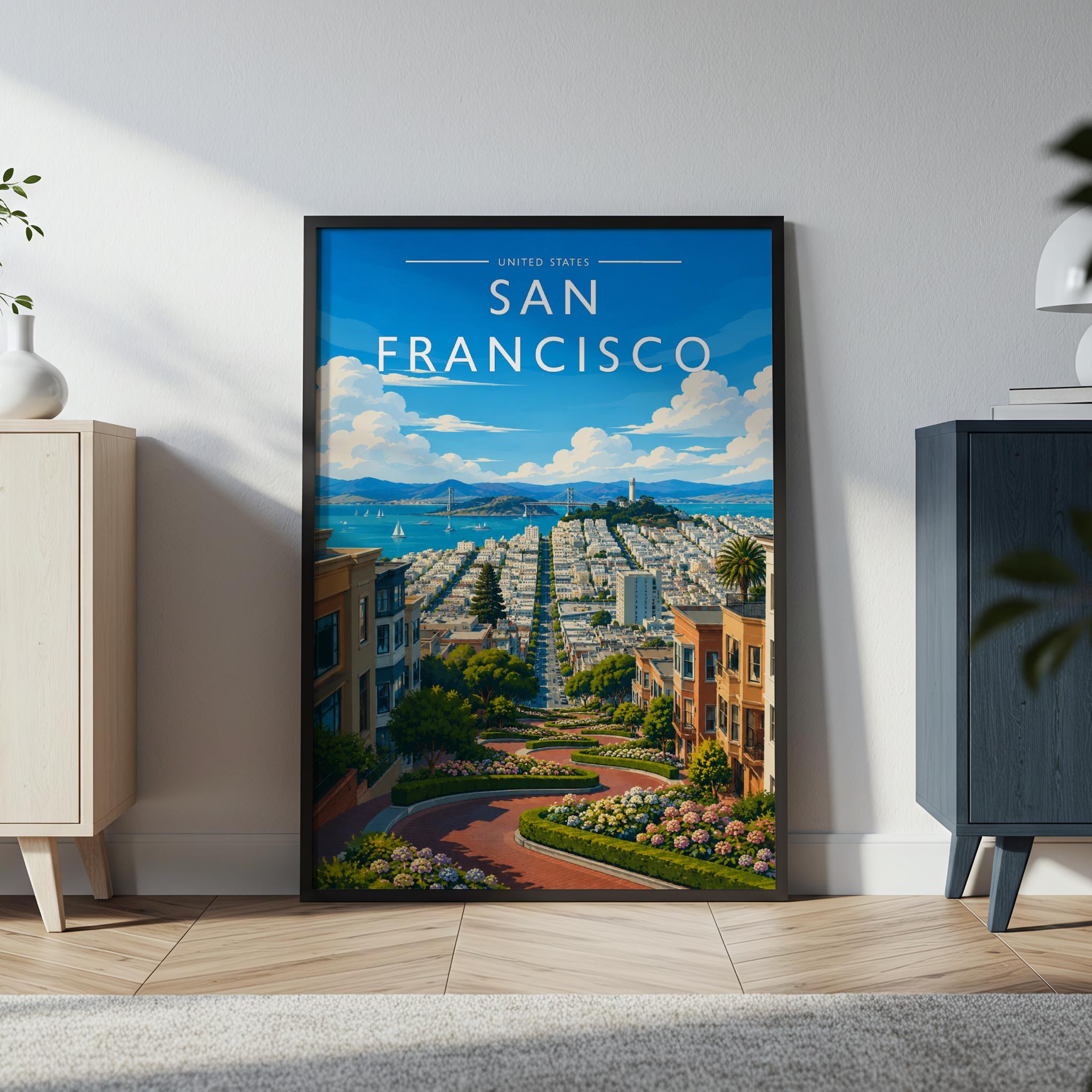 San Francisco Travel Poster in a black frame