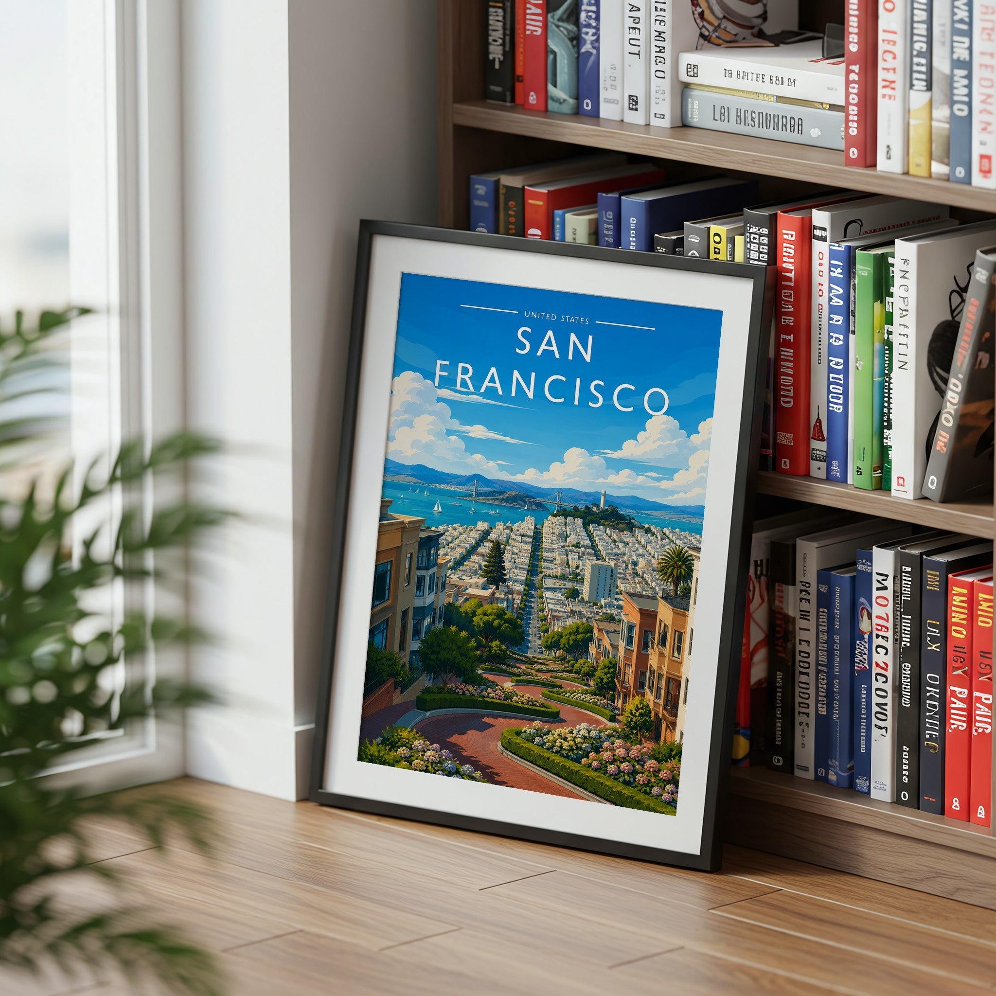 San Francisco Travel Poster mounted in a black frame