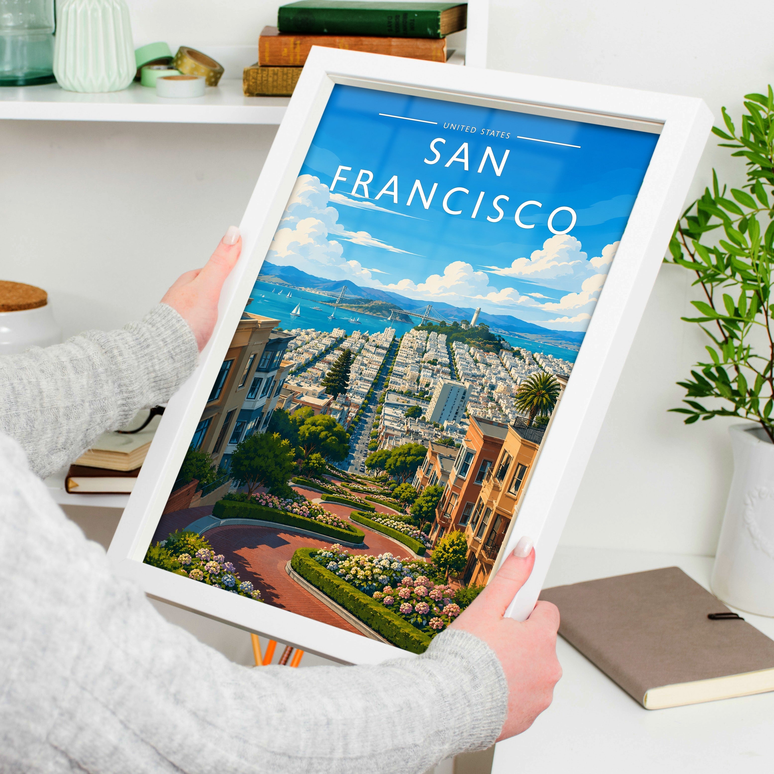 San Francisco Travel Poster held in a white frame