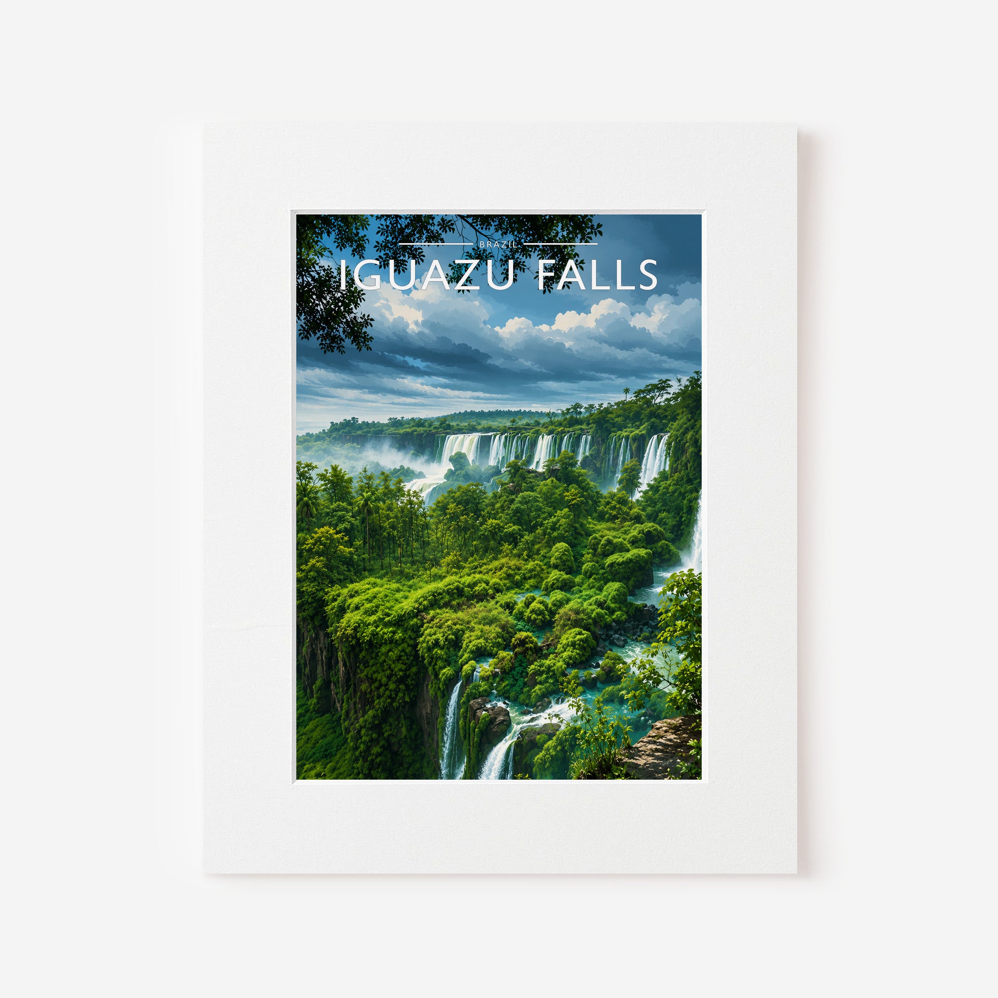 Iguazu Falls Travel Poster in a white mount