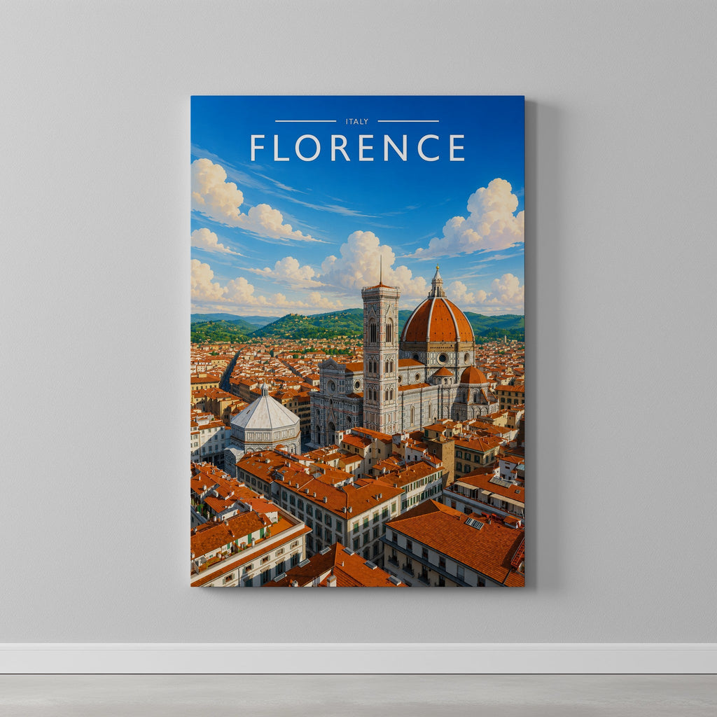 Florence #2 Travel Poster as a gallery-wrapped canvas on a plain wall