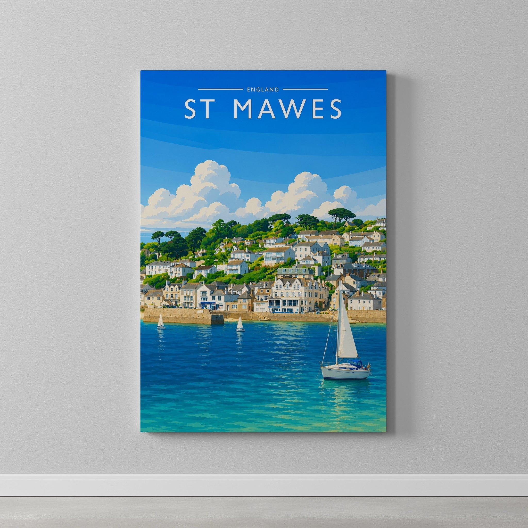 St Mawes Travel Poster as a gallery-wrapped canvas on a plain wall