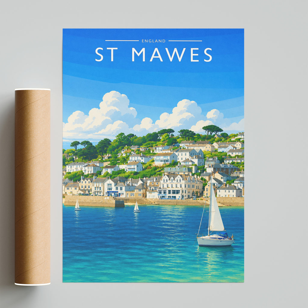 St Mawes Travel Poster - fine art print with shipping tube