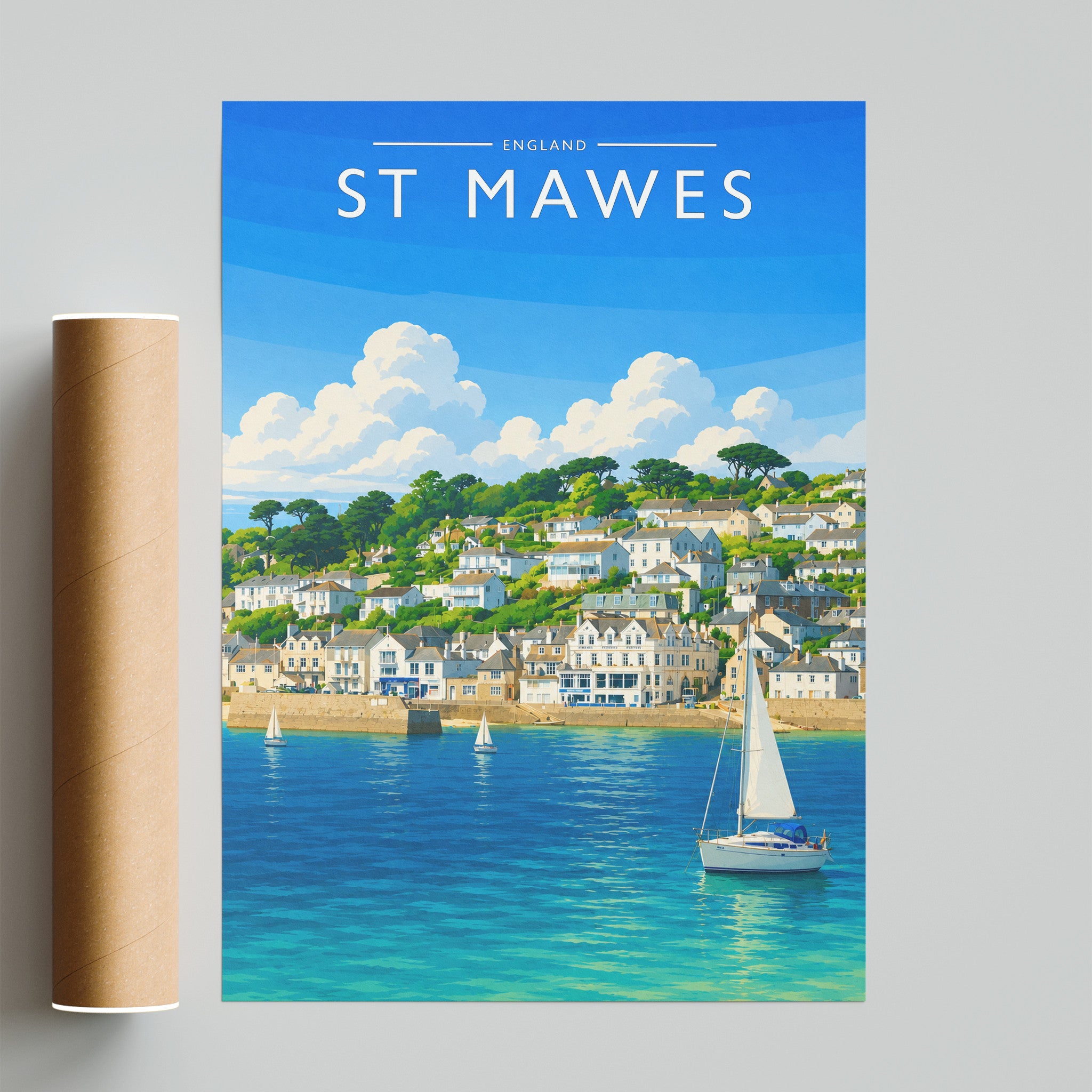 St Mawes Travel Poster - fine art print with shipping tube