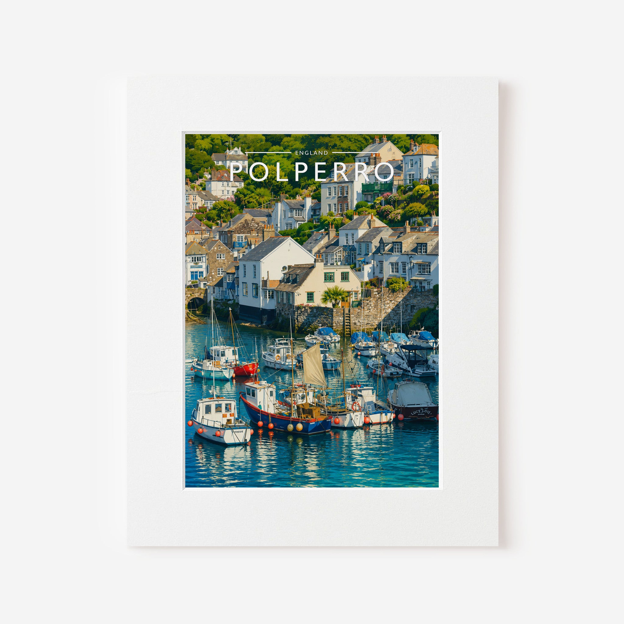 Polperro Travel Poster in a white mount