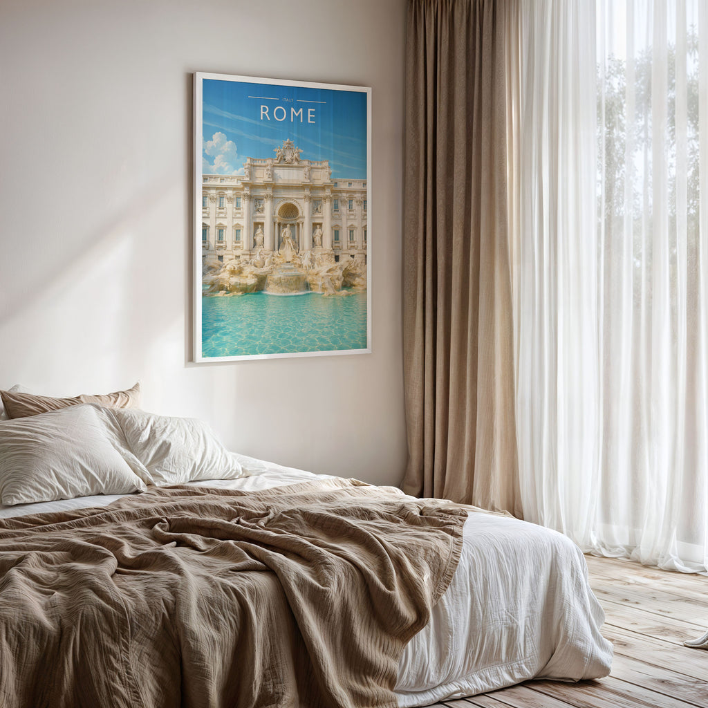 Rome #2 Travel Poster framed on a bedroom wall