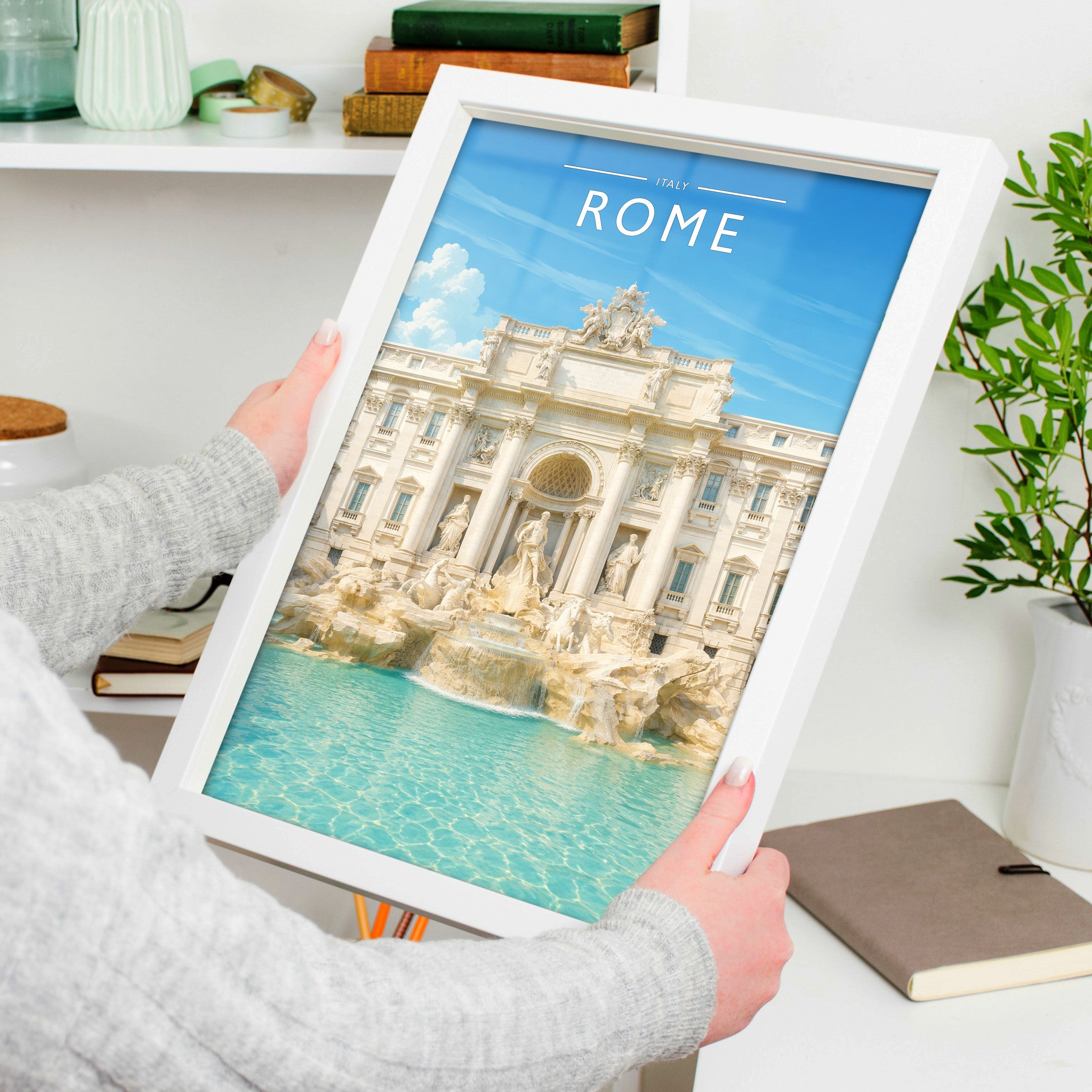 Rome #2 Travel Poster in a white frame, held to show scale