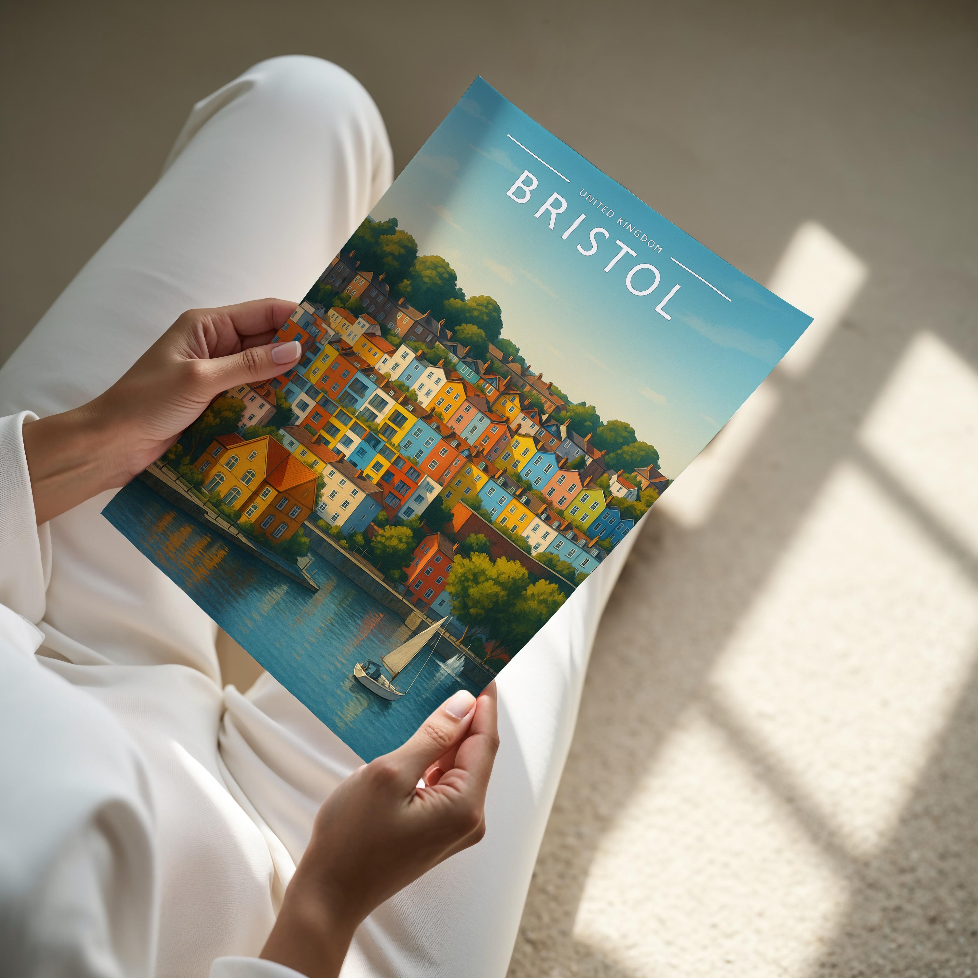 Bristol Travel Poster - A4 print held in hand