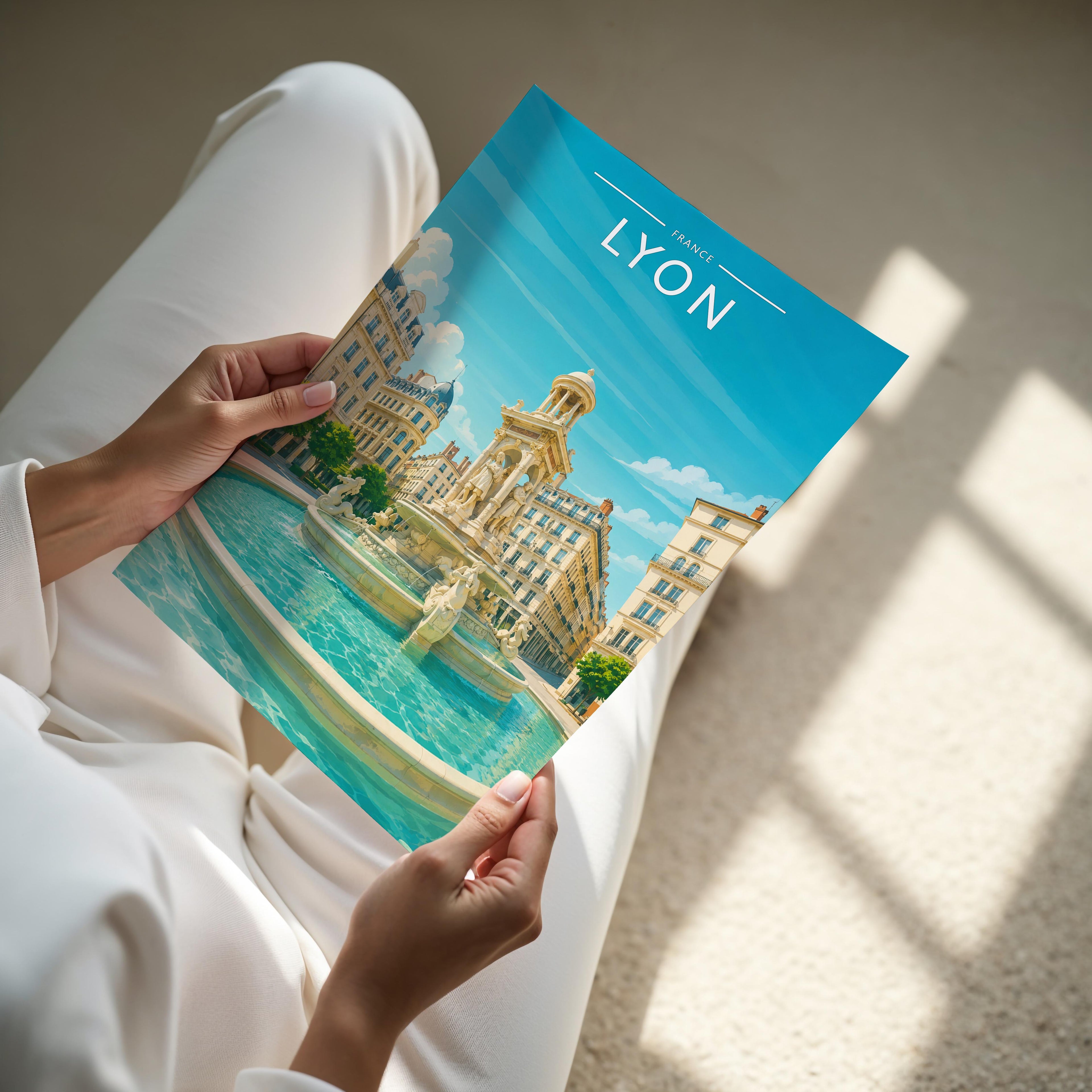 Lyon #2 Travel Poster - A4 print held in hand
