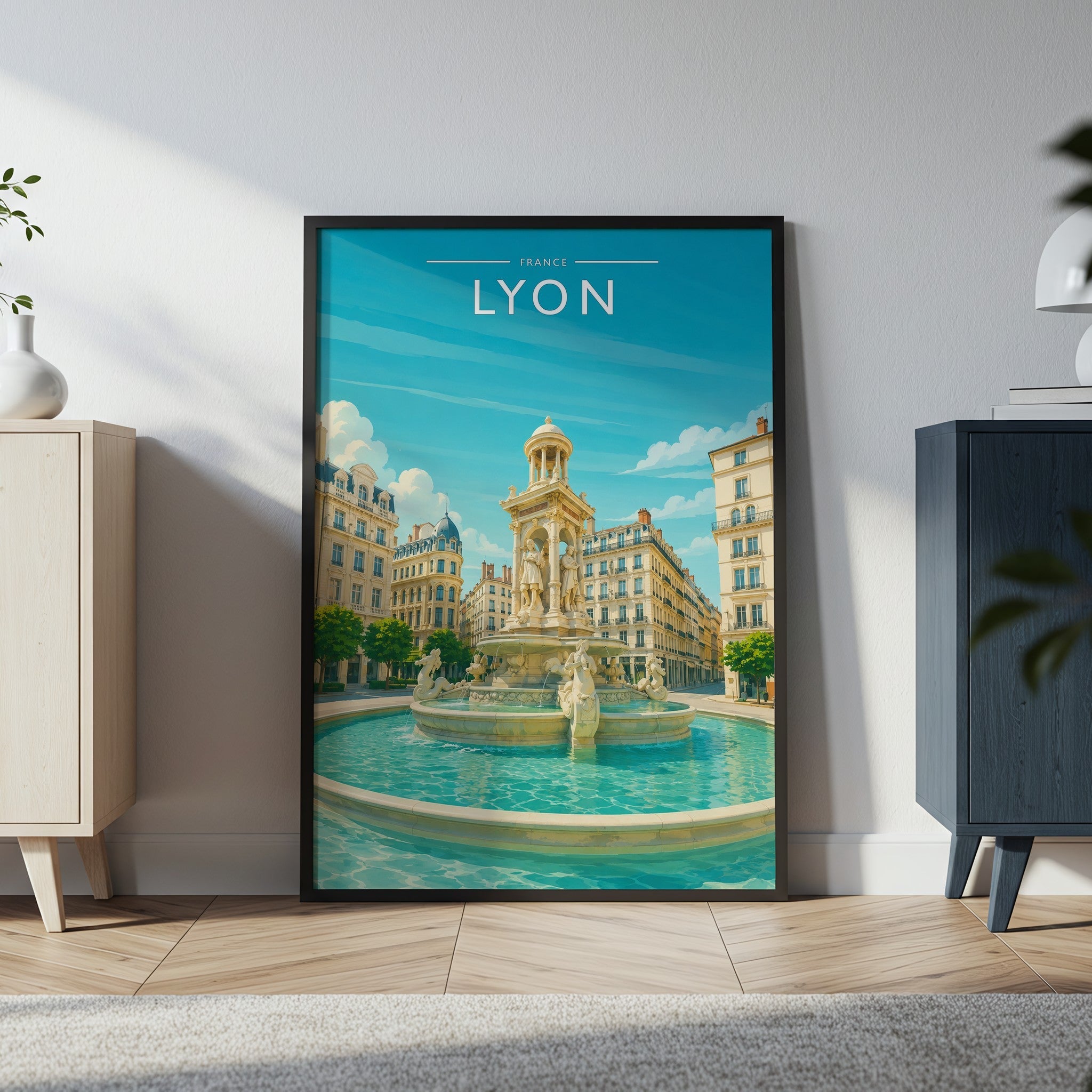 Lyon #2 Travel Poster in a black frame