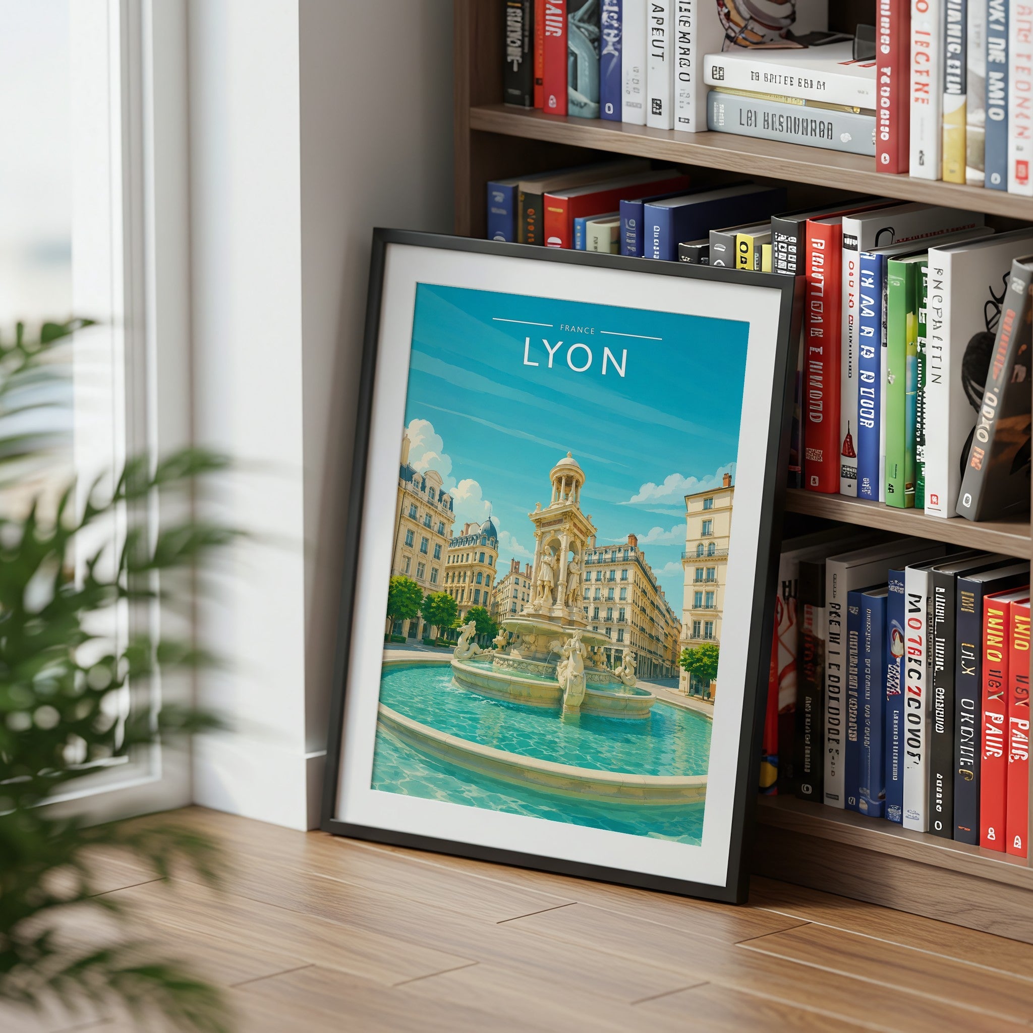 Lyon #2 Travel Poster mounted in a black frame