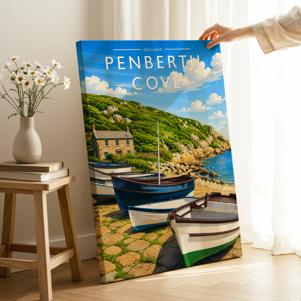 Penberth Cove Travel Poster as a gallery-wrapped canvas