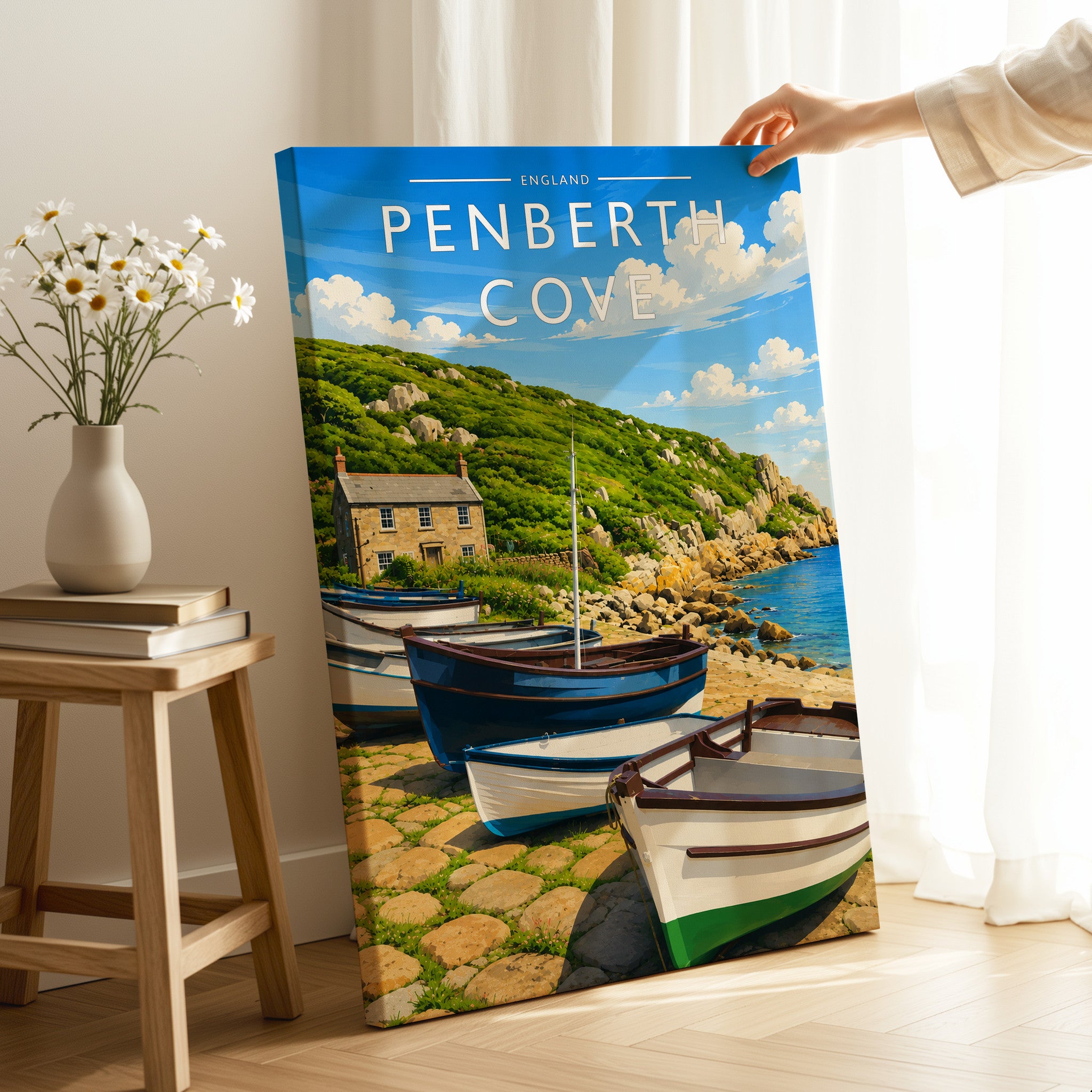 Penberth Cove Travel Poster as a gallery-wrapped canvas