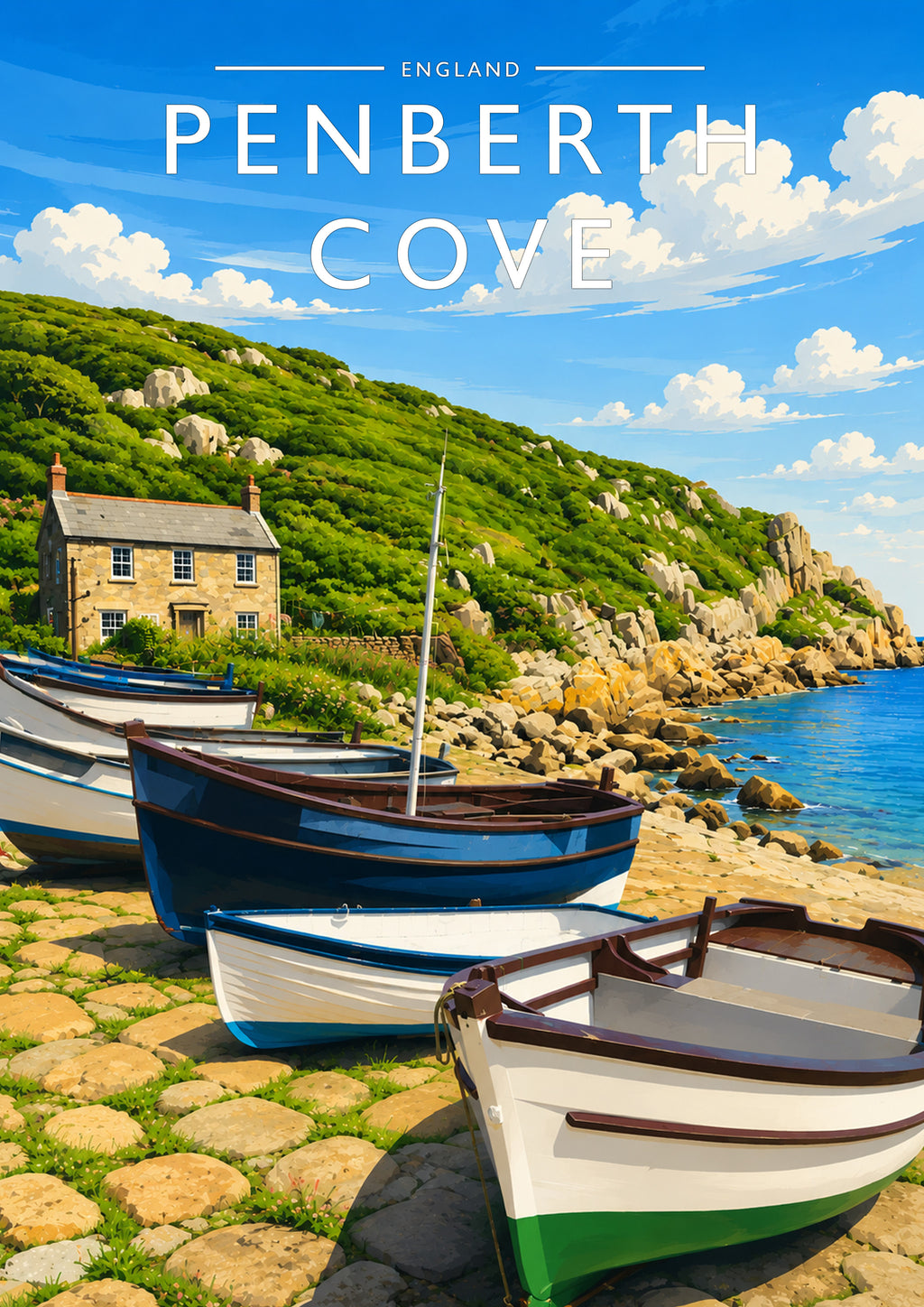 Penberth Cove Travel Poster - A4 travel poster print