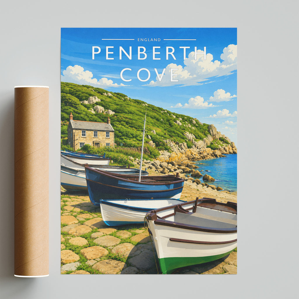 Penberth Cove Travel Poster - fine art print with shipping tube