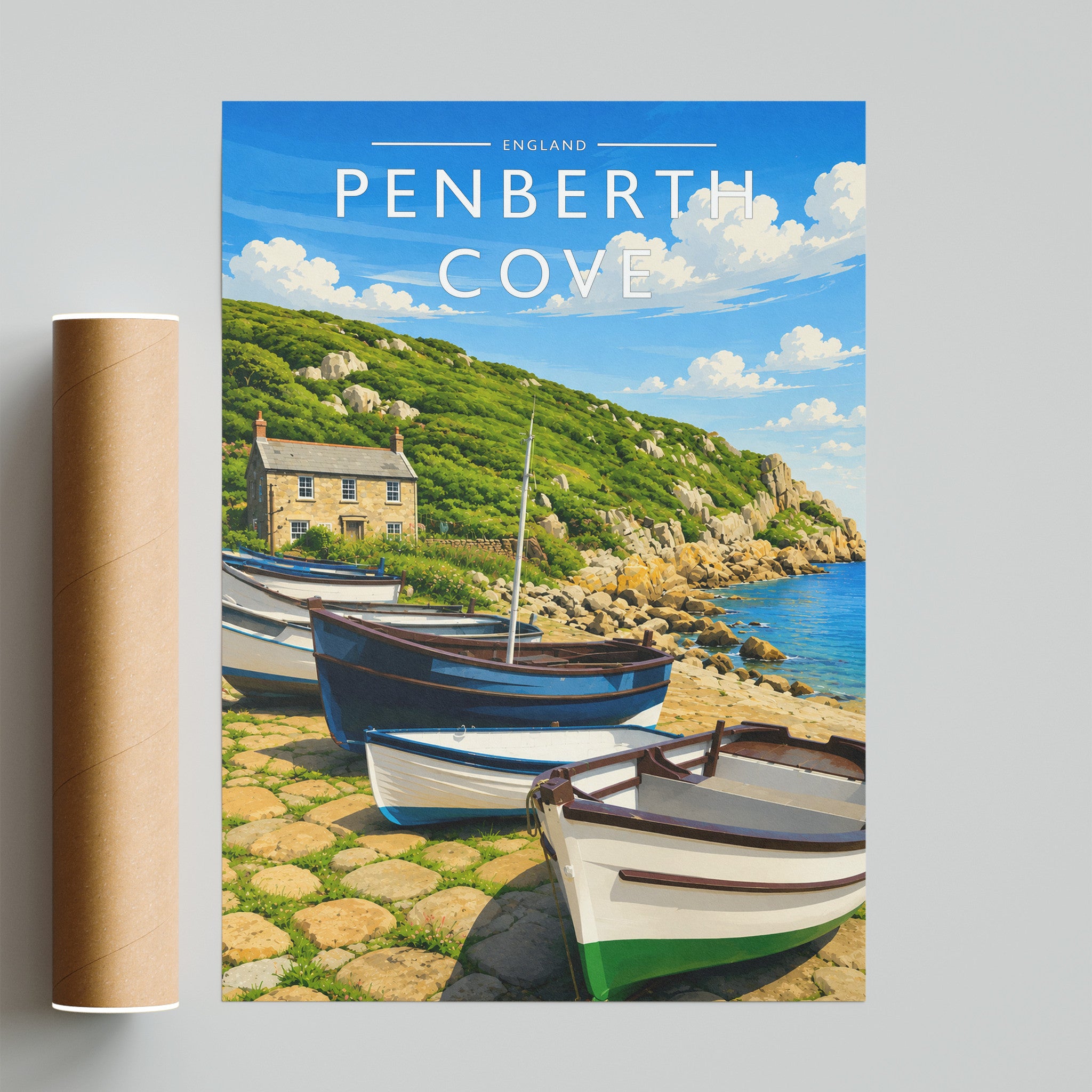 Penberth Cove Travel Poster - fine art print with shipping tube