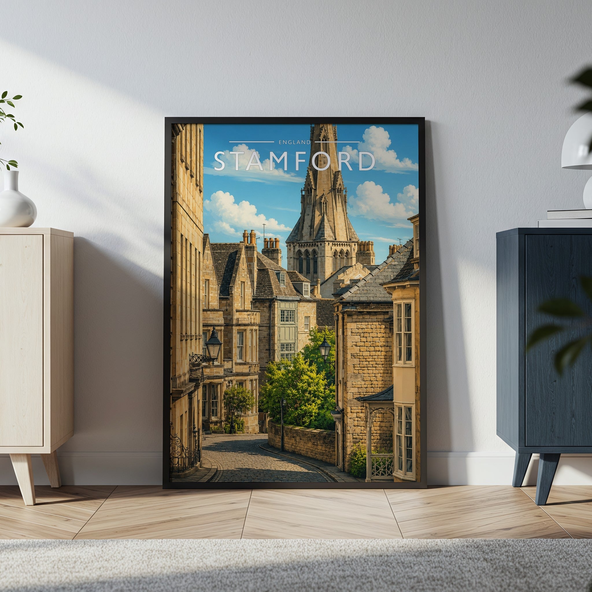 Stamford #13 Travel Poster in a black frame