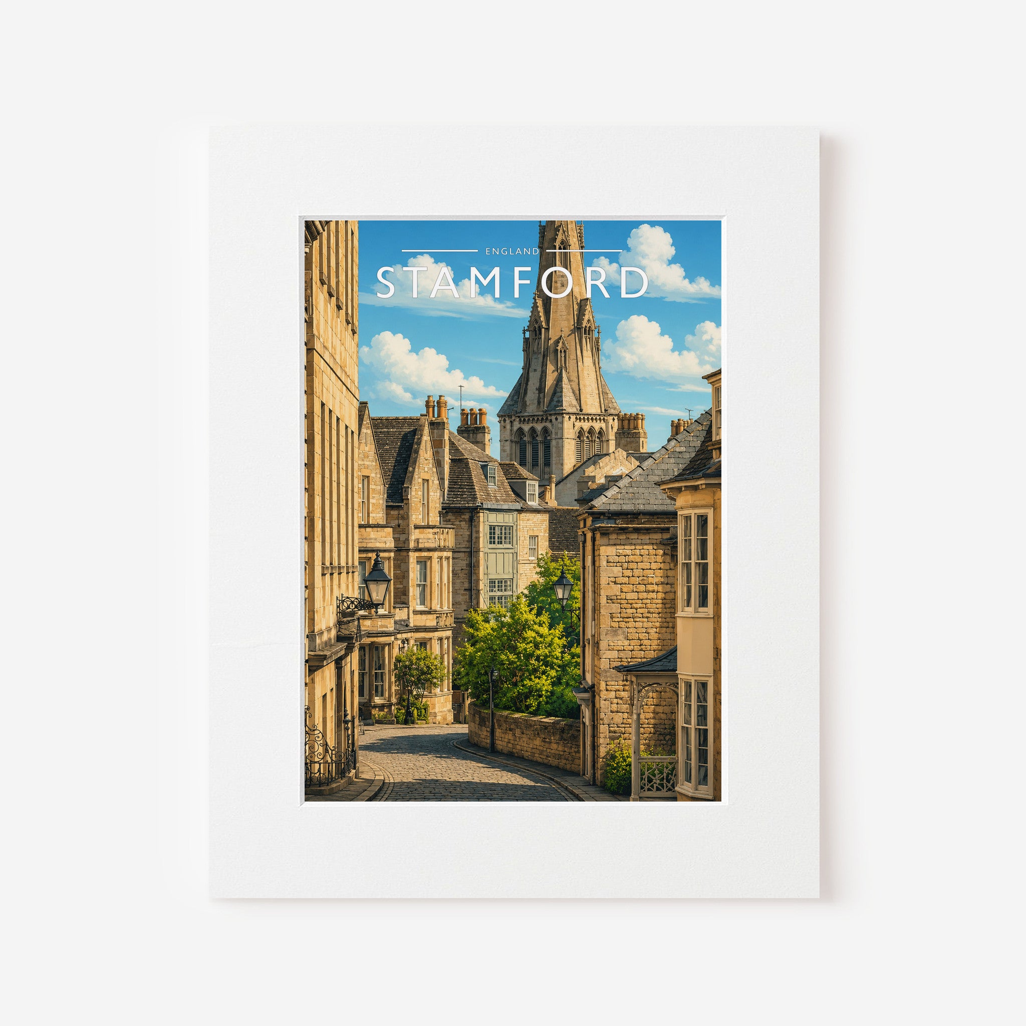 Stamford #13 Travel Poster in a white mount