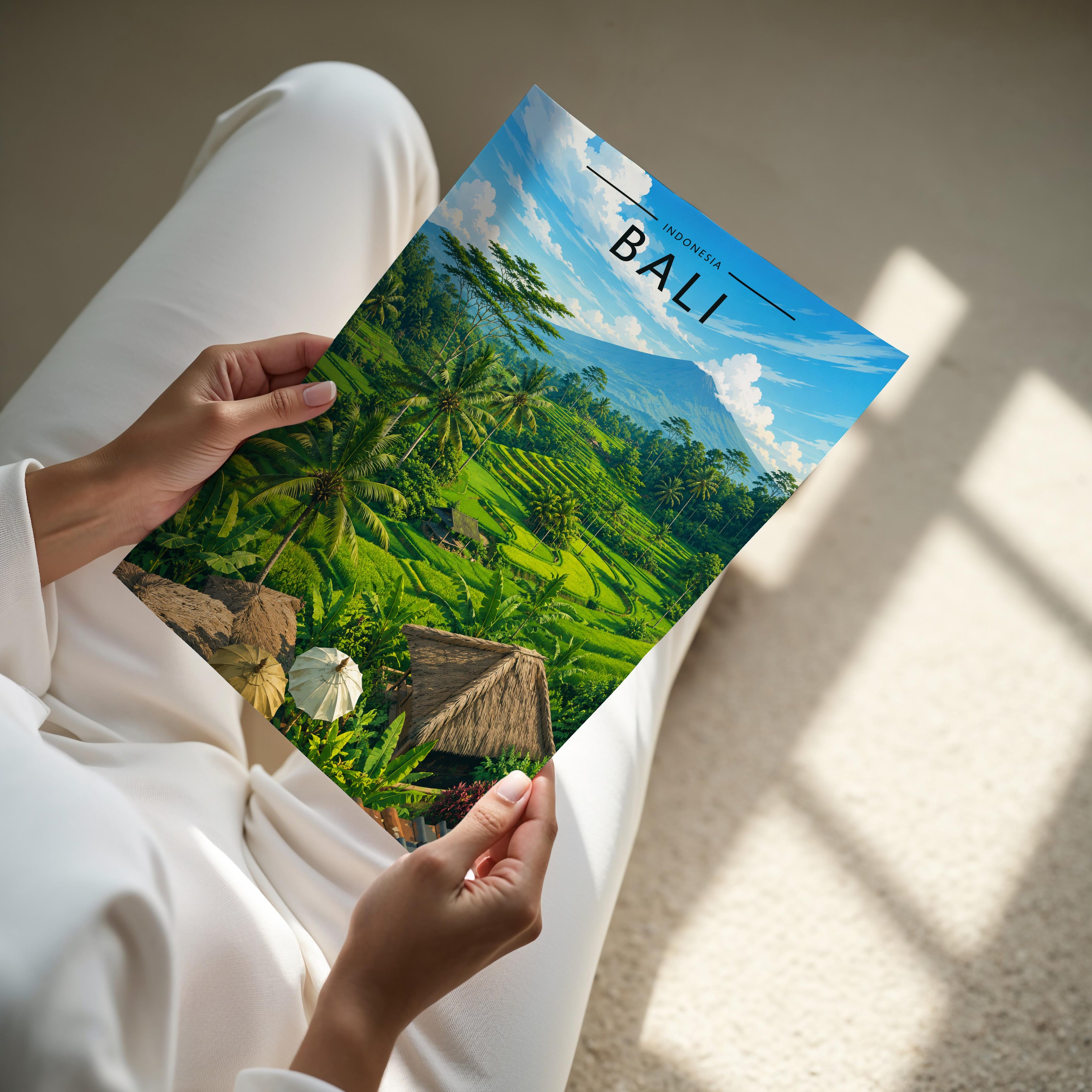Bali Travel Poster - A4 print held in hand
